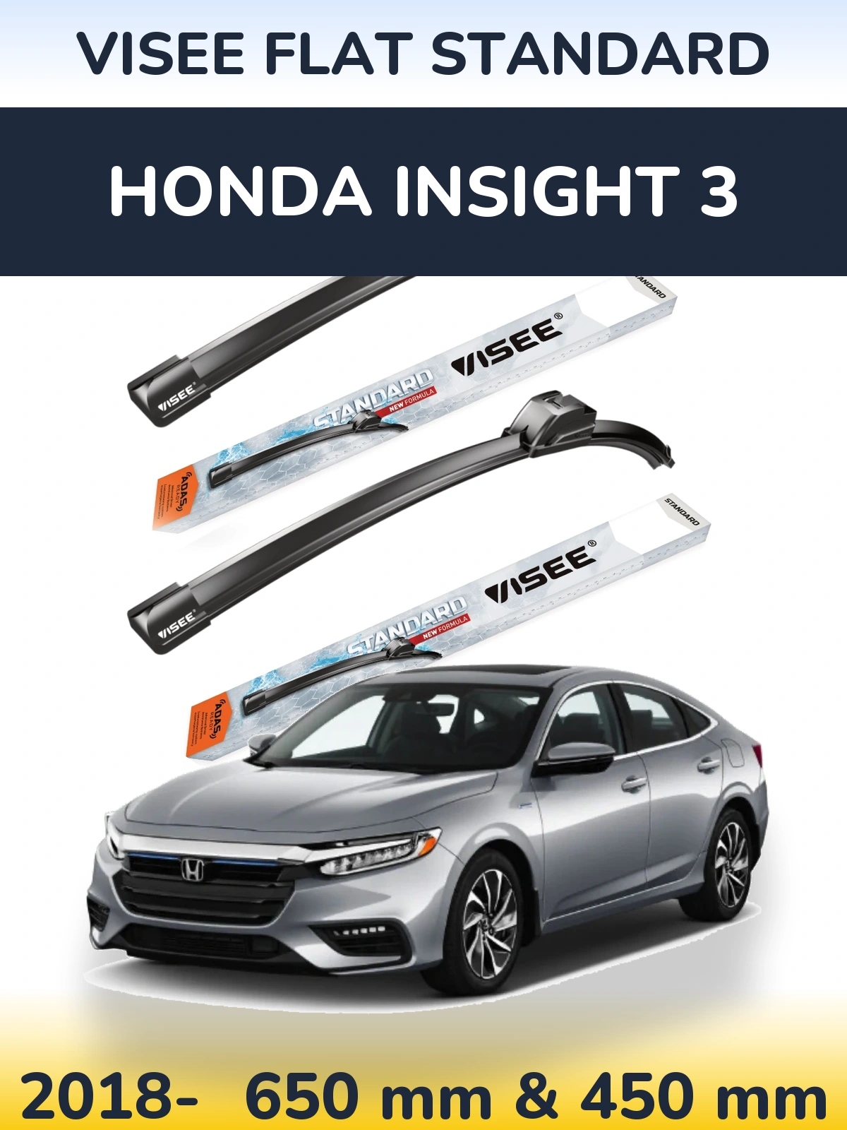 Комплект передніх щіток VISEE FLAT STANDARD 650 & 450 мм для Honda Insight 3 2018-2026