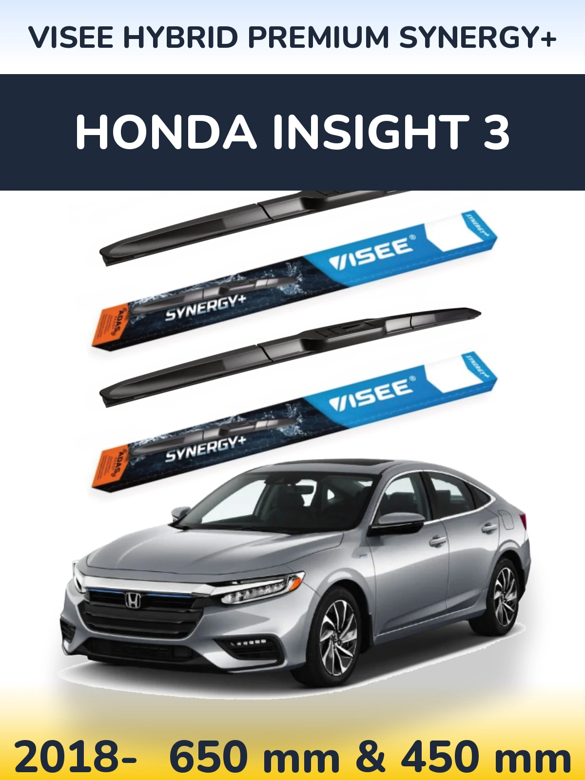 Комплект передніх щіток VISEE HYBRID PREMIUM SYNERGY+ 650 & 450 мм для Honda Insight 3 2018-2026
