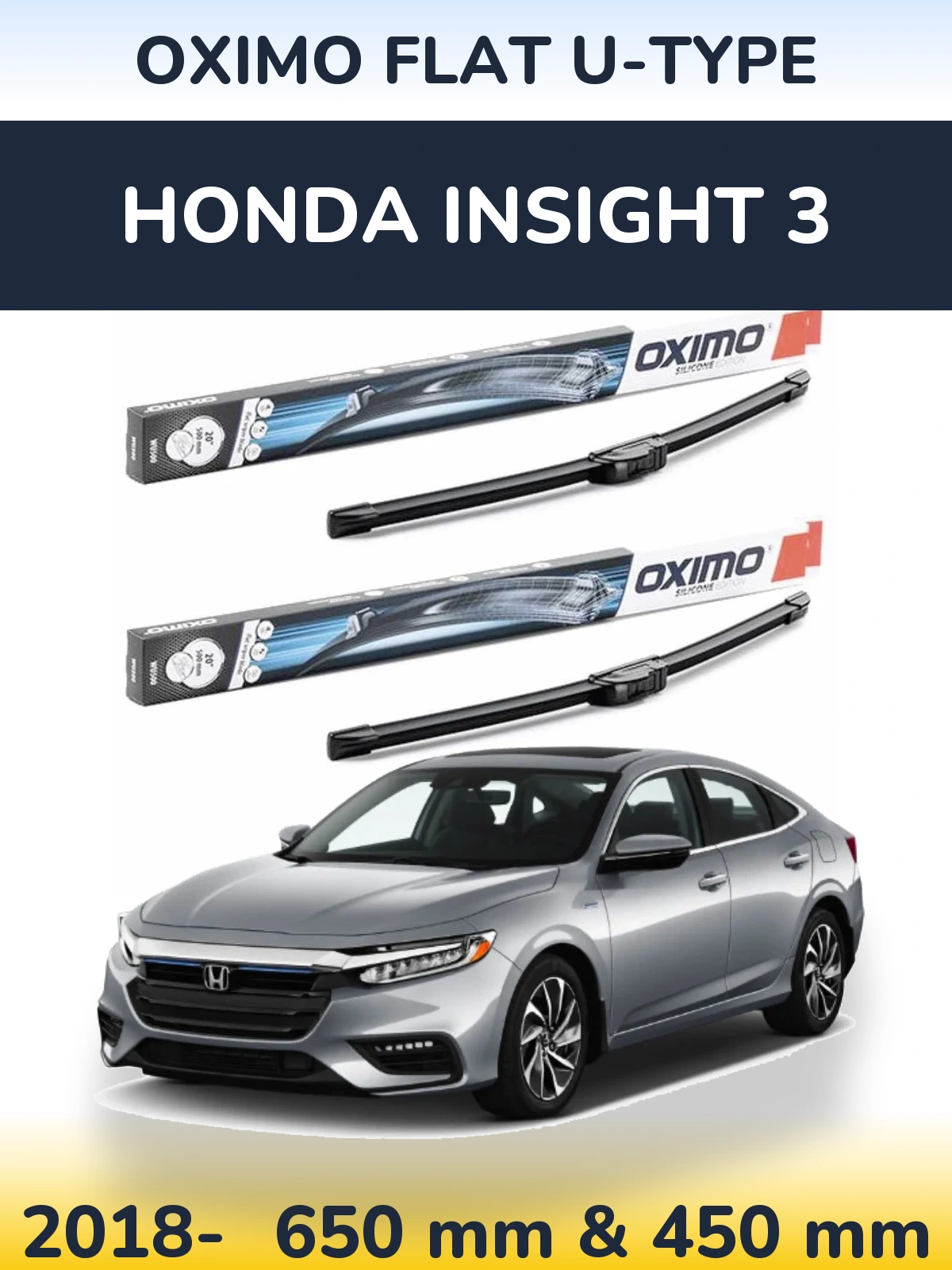 Комплект передніх щіток Oximo Flat U-type 650 & 450 мм для Honda Insight 3 2018-2026