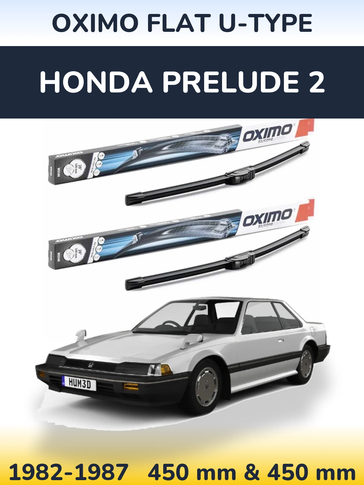 Front wiper blade set Oximo Flat U-type 450 & 450 mm for Honda Prelude 2 1982-1987