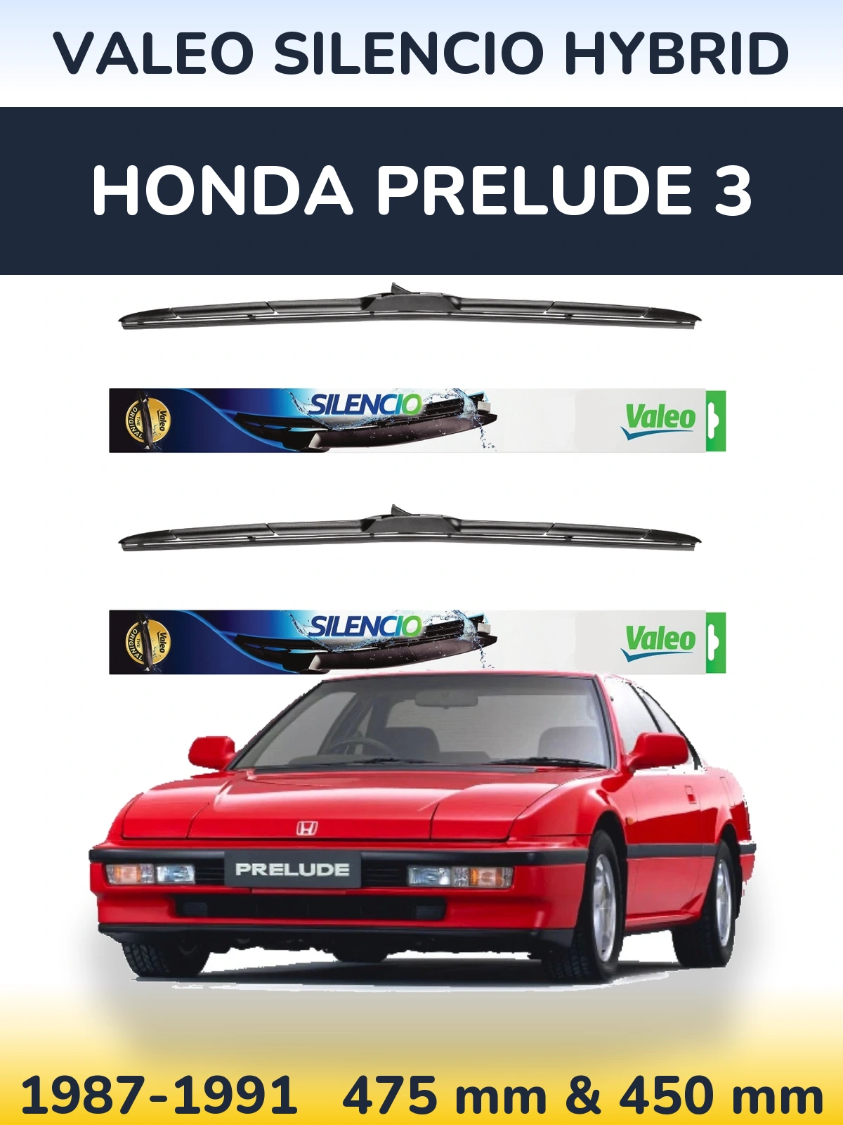 Komplet przednich wycieraczek Valeo Silencio Hybrid 475 & 450 mm do Honda Prelude 3 1987-1991