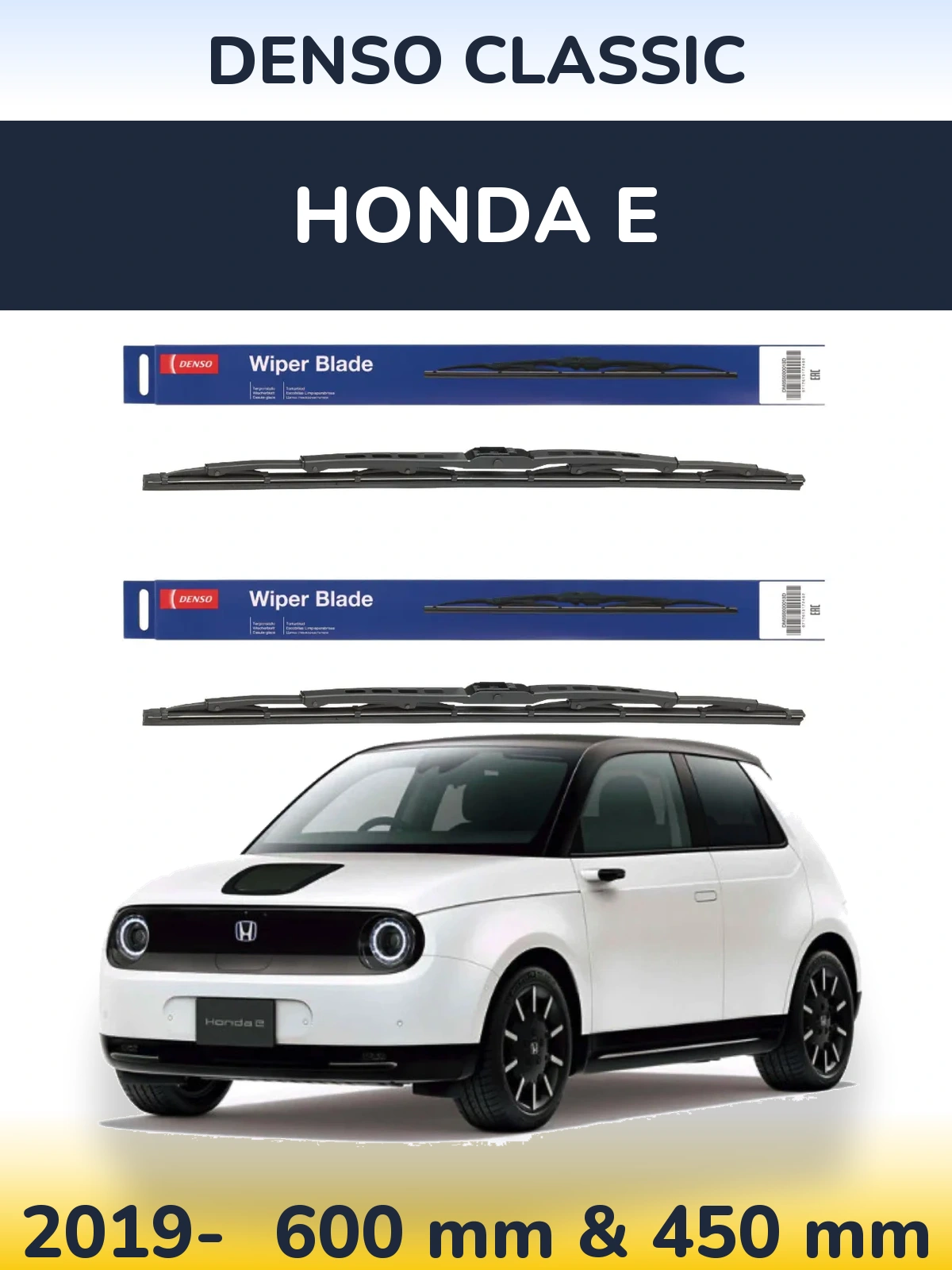 Front wiper blade set Denso Classic 600 & 450 mm for Honda E 2019-2026