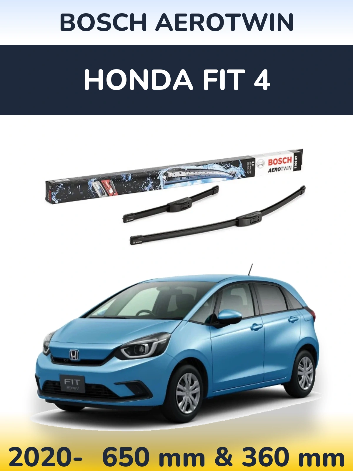 Комплект передних дворников BOSCH AeroTwin 650 & 360 мм для Honda Fit 4 2020-2026