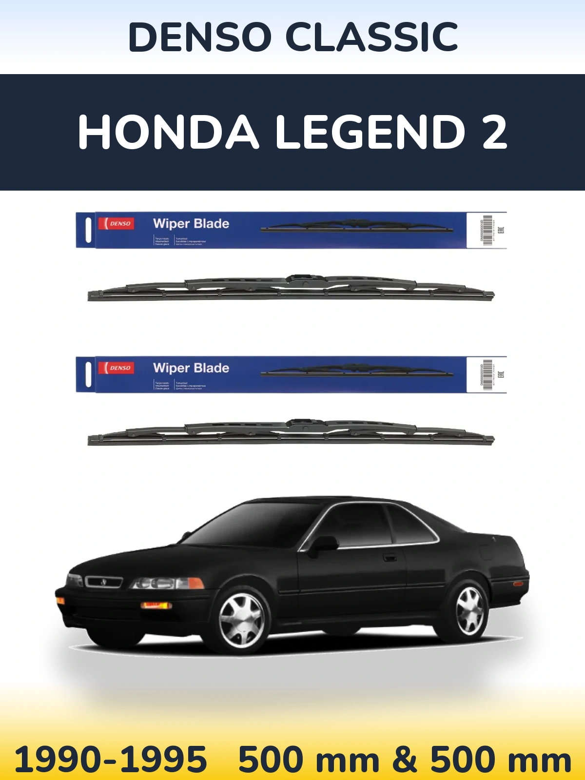 Front wiper blade set Denso Classic 500 & 500 mm for Honda Legend 2 1990-1995