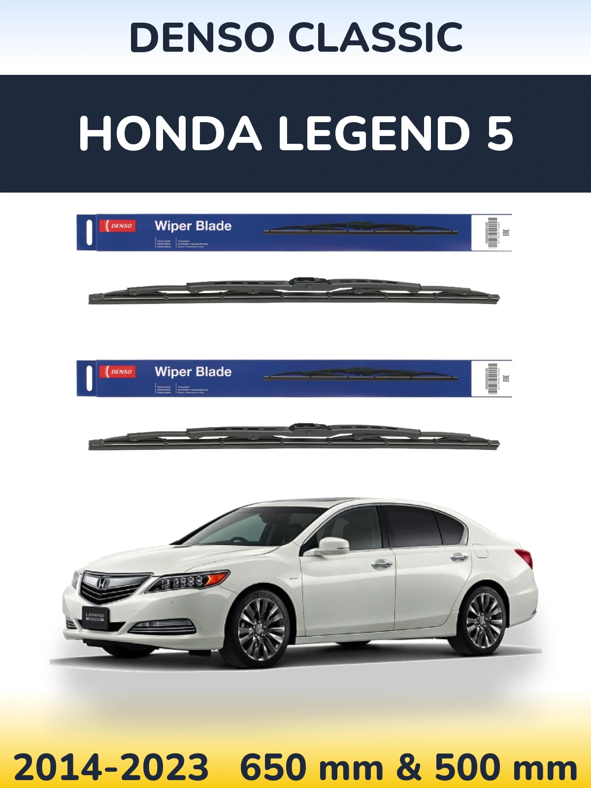 Front wiper blade set Denso Classic 650 & 500 mm for Honda Legend 5 2014-2023
