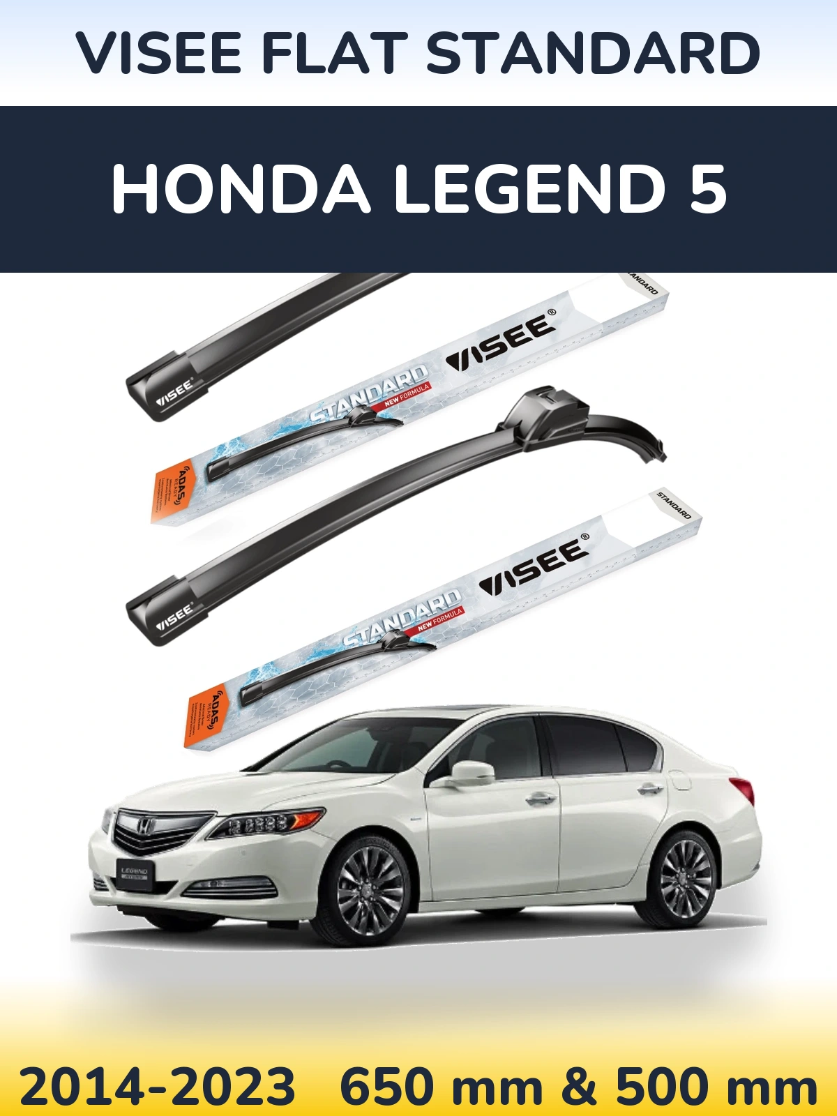 Комплект передних дворников VISEE FLAT STANDARD 650 & 500 мм для Honda Legend 5 2014-2023