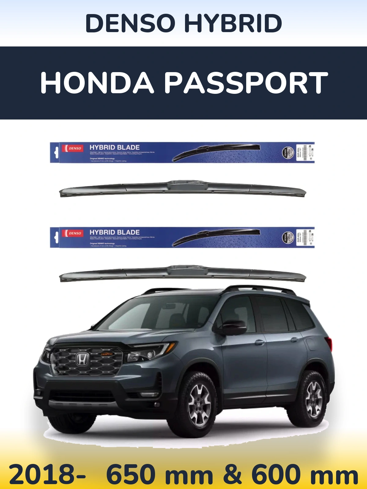 Komplet przednich wycieraczek Denso Hybrid 650 & 600 mm do Honda Passport 2018-2026