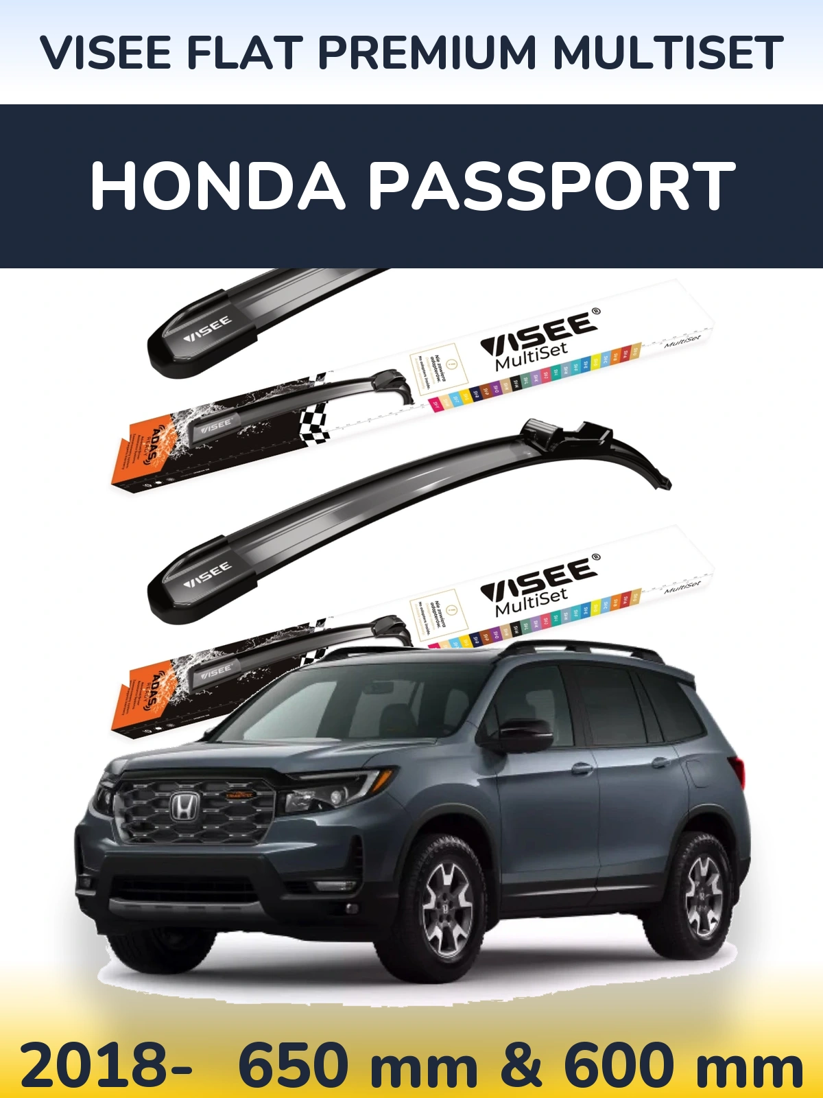 Komplet przednich wycieraczek VISEE FLAT PREMIUM MultiSet 650 & 600 mm do Honda Passport 2018-2026