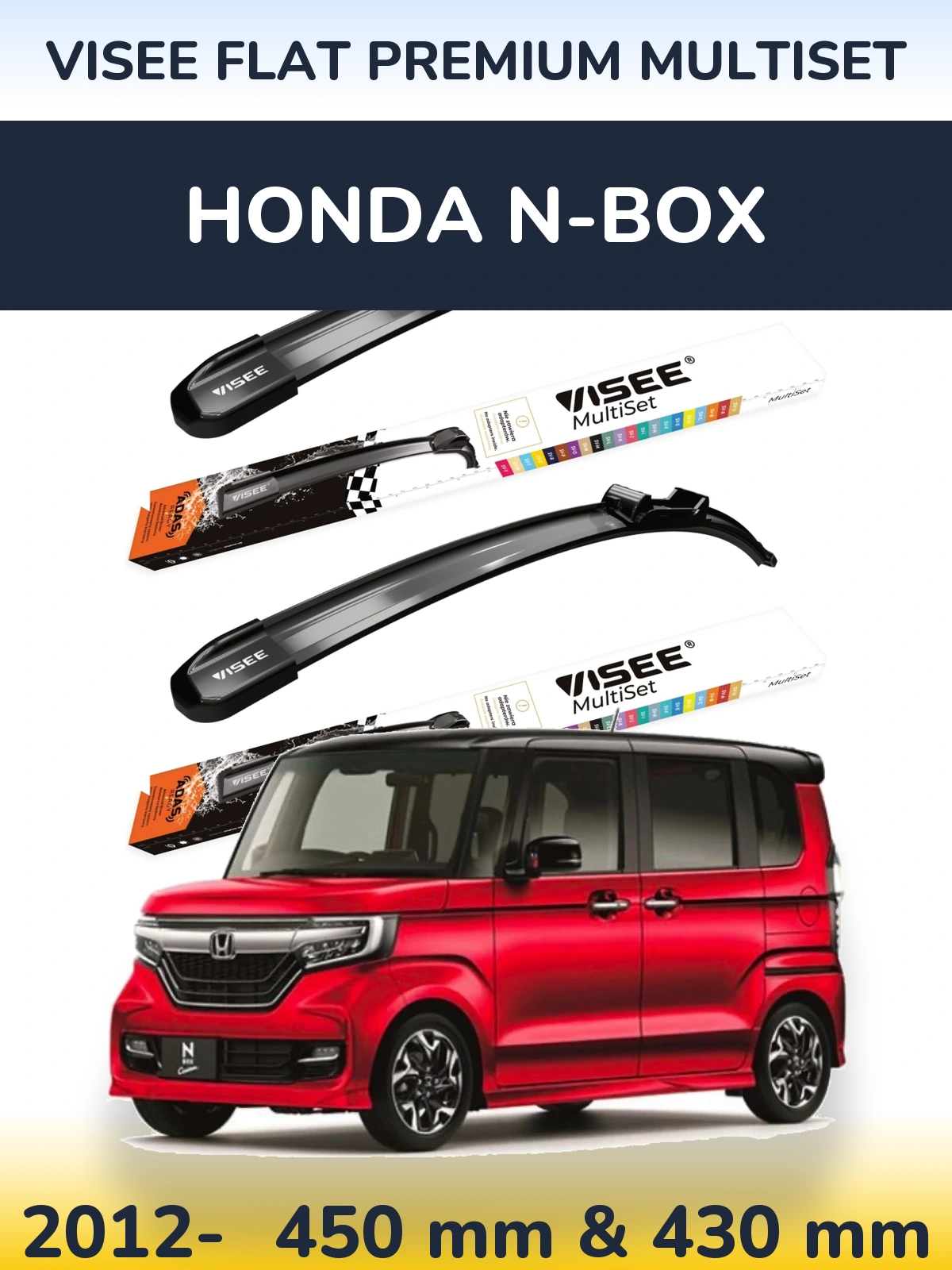 Front wiper blade set VISEE FLAT PREMIUM MultiSet 450 & 430 mm for Honda N-box 2012-2026