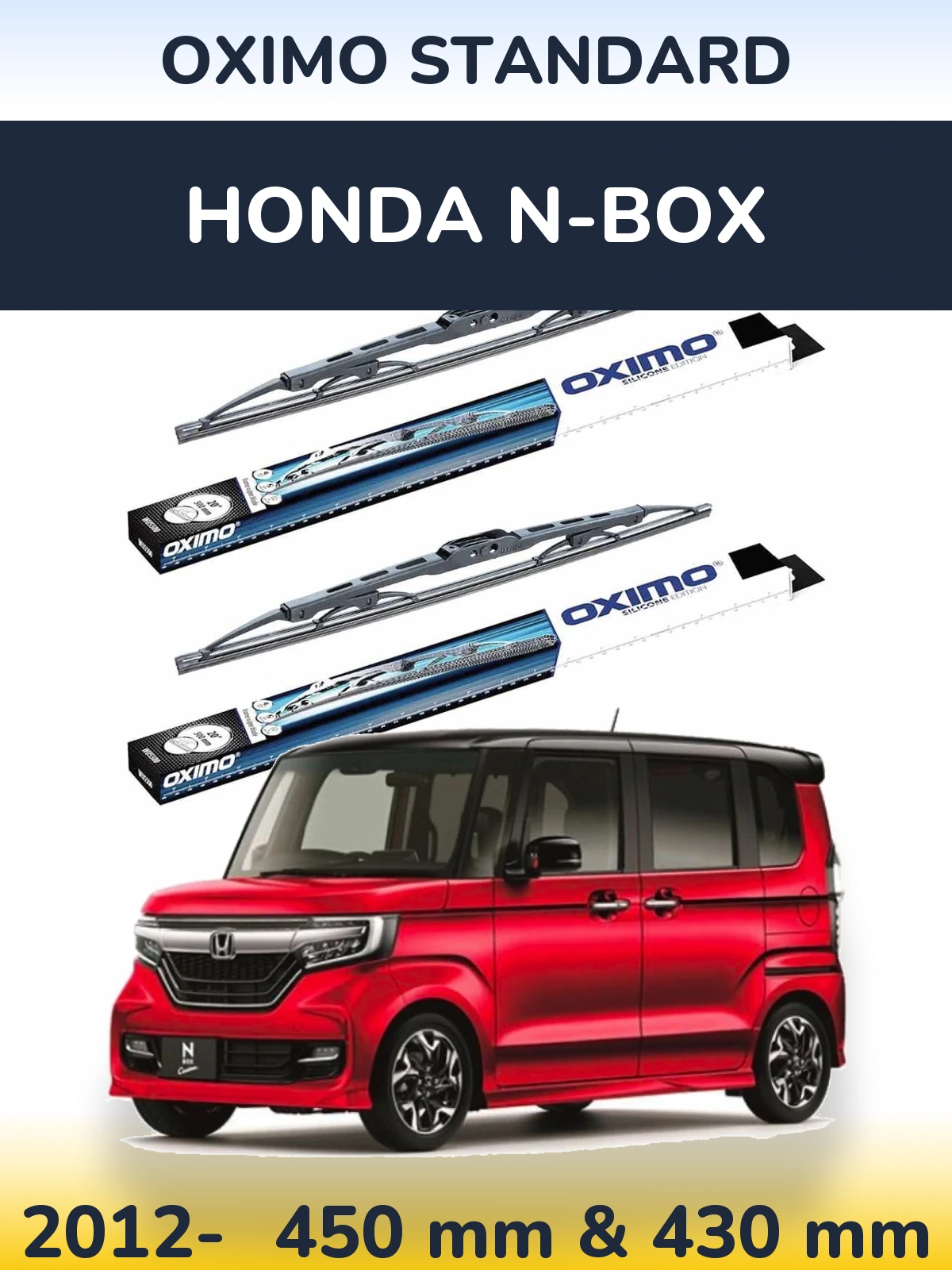 Front wiper blade set Oximo Standard 450 & 425 mm for Honda N-box 2012-2026