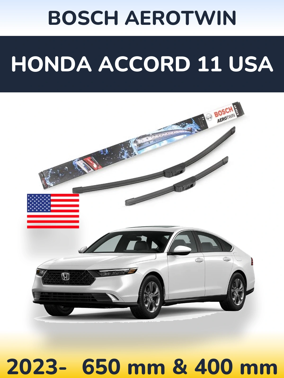 Komplet przednich wycieraczek BOSCH AeroTwin 650 & 400 mm do Honda Accord 11 USA 2023-2026