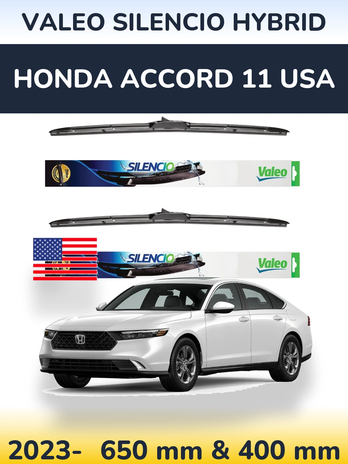 Komplet przednich wycieraczek Valeo Silencio Hybrid 650 & 400 mm do Honda Accord 11 USA 2023-2026