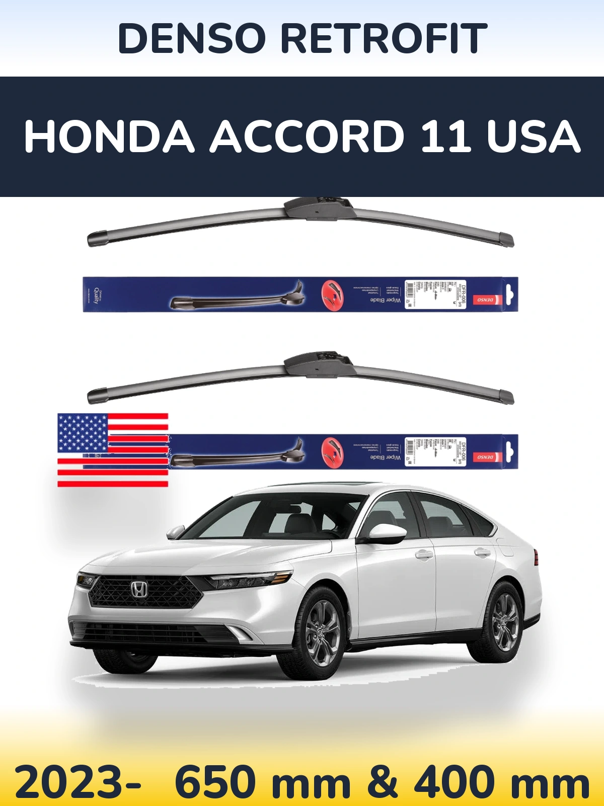 Komplet przednich wycieraczek Denso Retrofit 650 & 400 mm do Honda Accord 11 USA 2023-2026