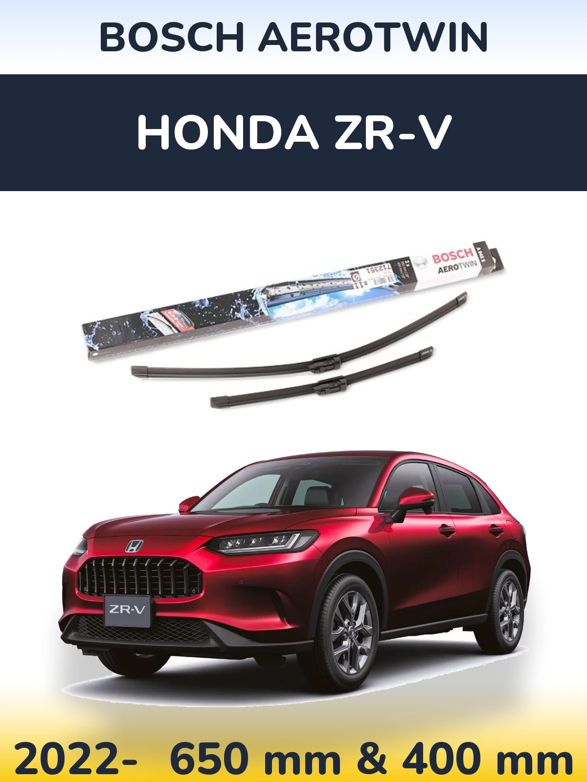 Front wiper blade set BOSCH AeroTwin 650 & 400 mm for Honda ZR-V 2022-2026