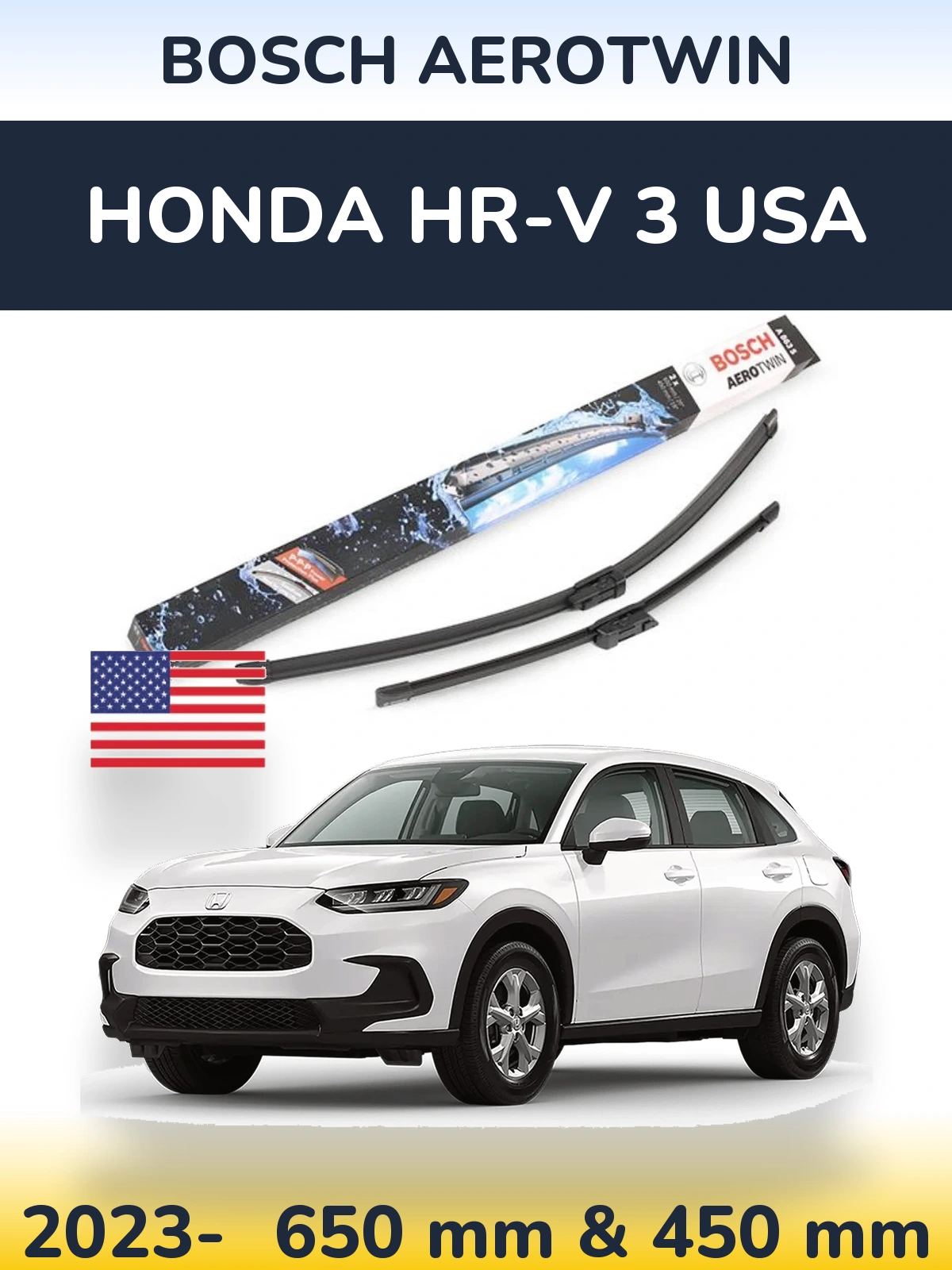 Комплект передніх щіток BOSCH AeroTwin 650 & 450 мм для Honda HR-V 3 USA 2023-2026