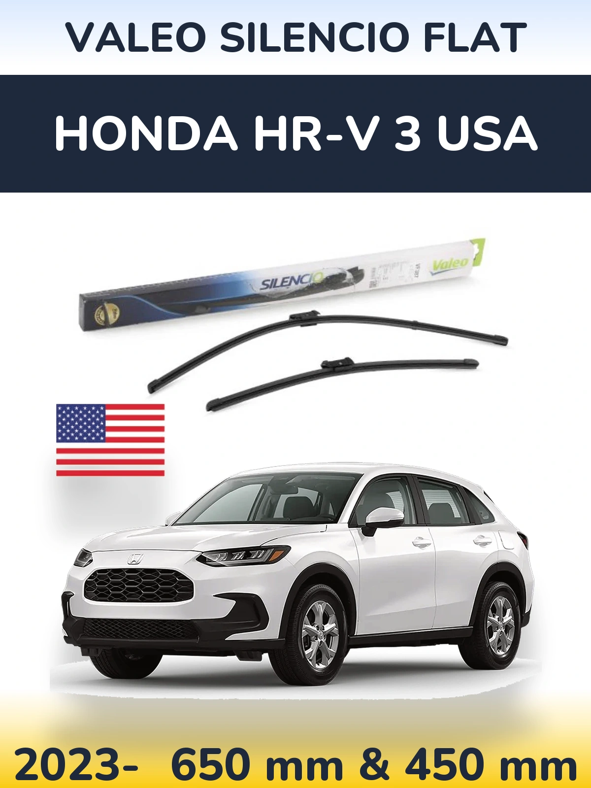 Комплект передніх щіток Valeo Silencio Flat 650 & 450 мм для Honda HR-V 3 USA 2023-2026
