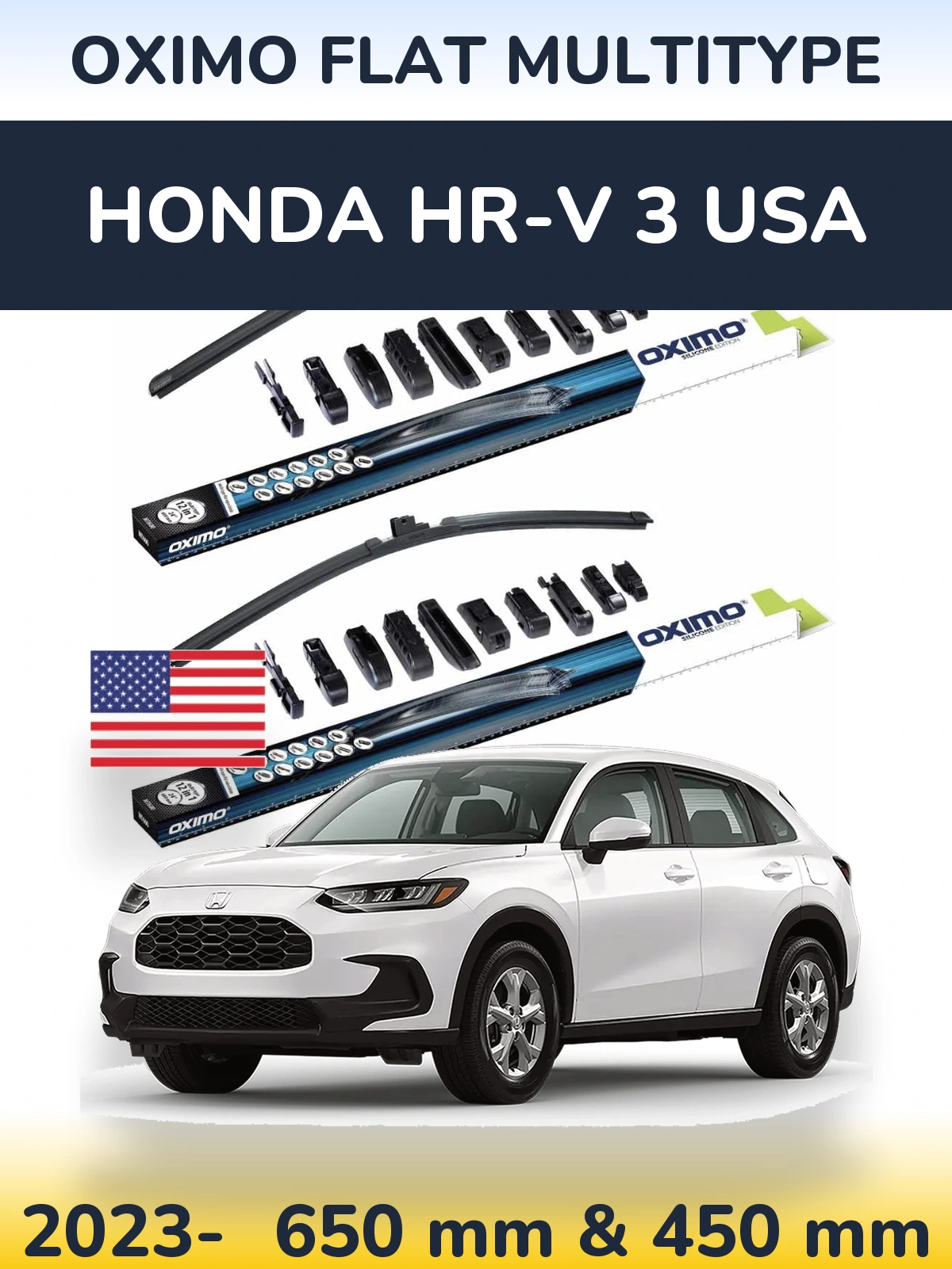 Комплект передніх щіток Oximo Flat MultiТипe 650 & 450 мм для Honda HR-V 3 USA 2023-2026