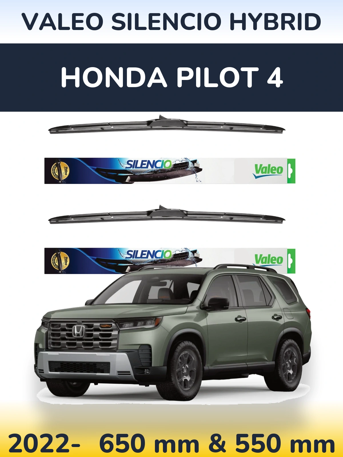 Комплект передних дворников Valeo Silencio Hybrid 650 & 550 мм для Honda Pilot 4 2022-2026