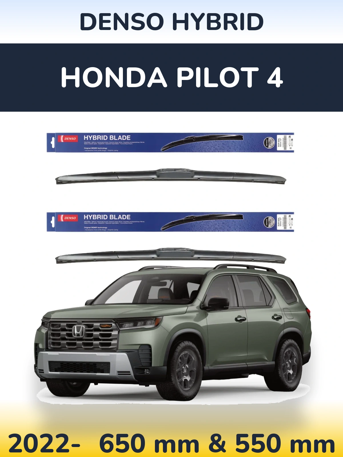 Komplet przednich wycieraczek Denso Hybrid 650 & 550 mm do Honda Pilot 4 2022-2026