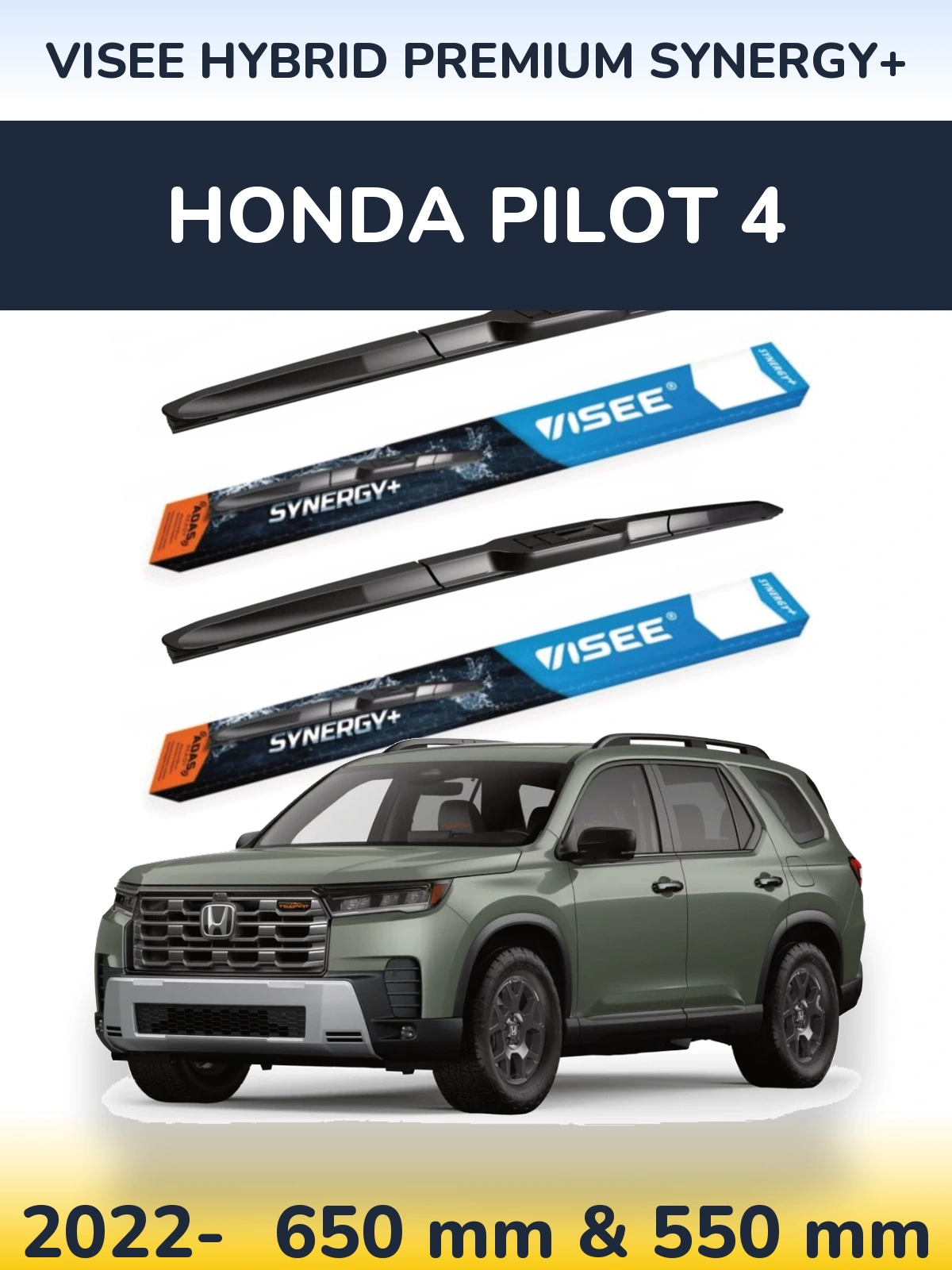 Комплект передніх щіток VISEE HYBRID PREMIUM SYNERGY+ 650 & 550 мм для Honda Pilot 4 2022-2026