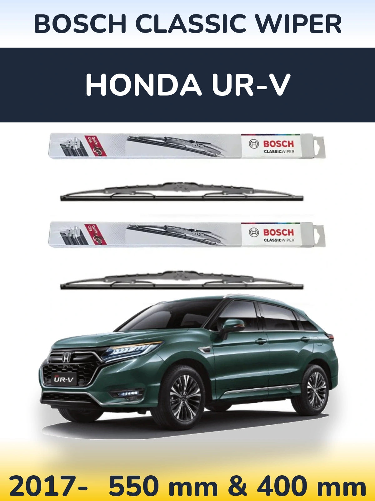 Комплект передних дворников BOSCH Classic Wiper 550 & 400 мм для Honda UR-V 2017-2026