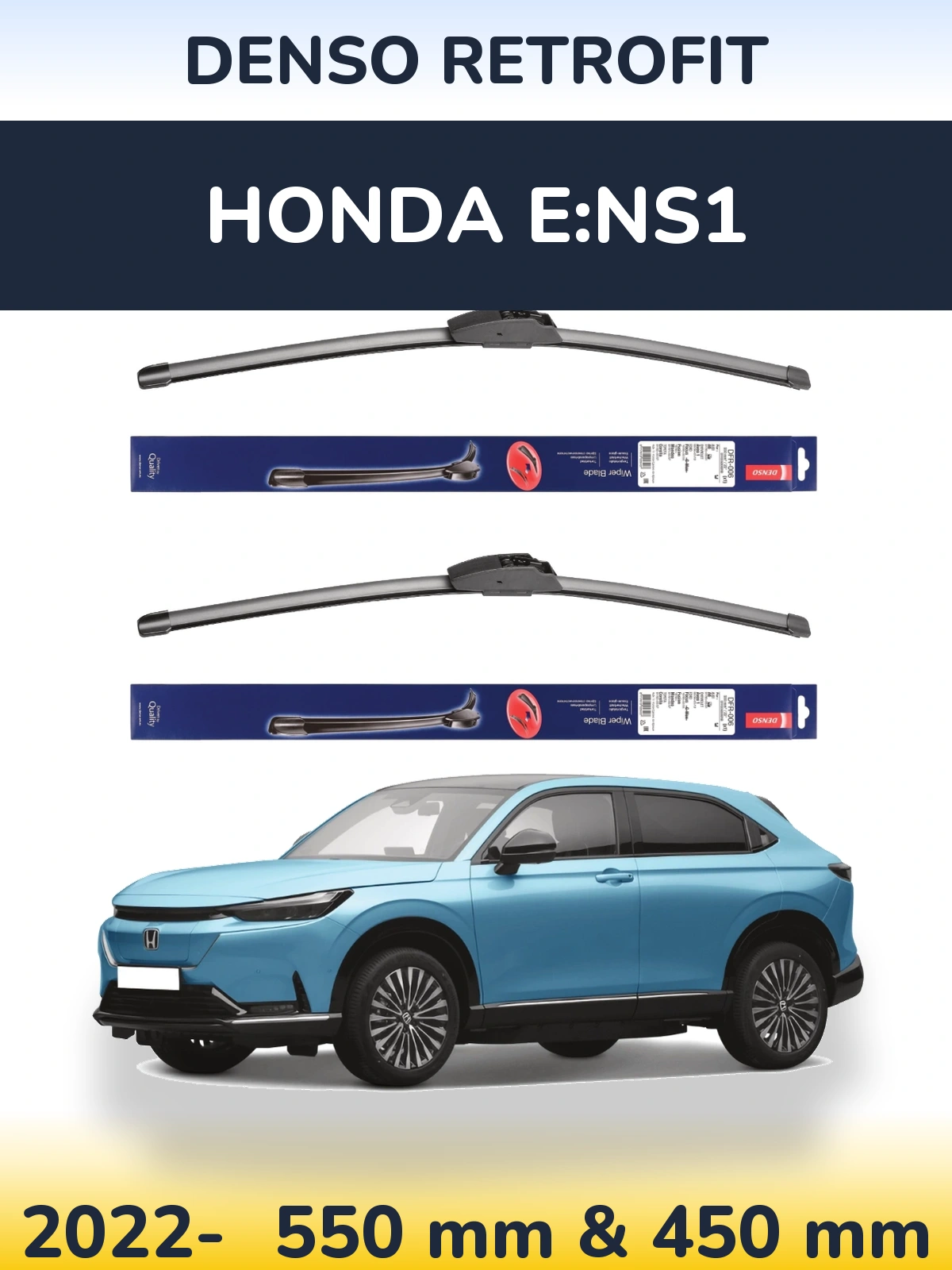 Front wiper blade set Denso Retrofit 550 & 450 mm for Honda e:NS1 2022-2026