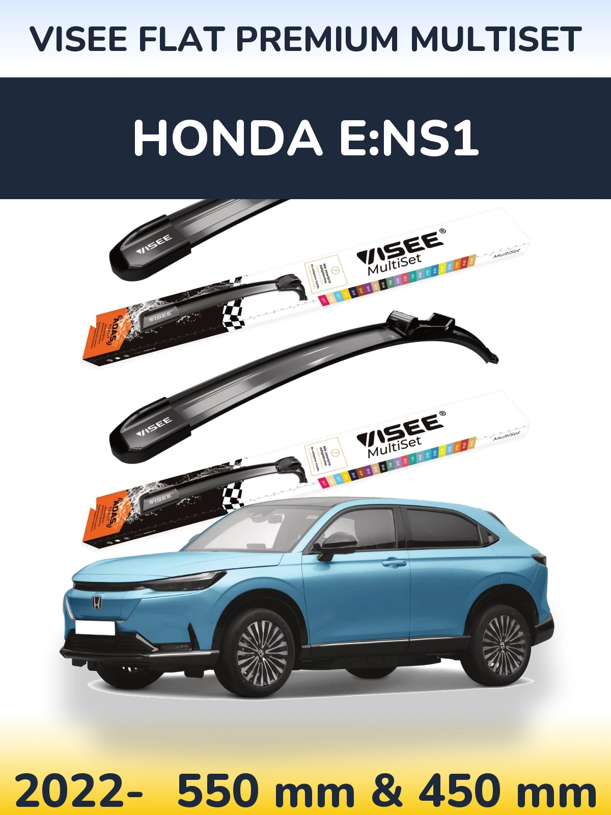Komplet przednich wycieraczek VISEE FLAT PREMIUM MultiSet 550 & 450 mm do Honda e:NS1 2022-2026