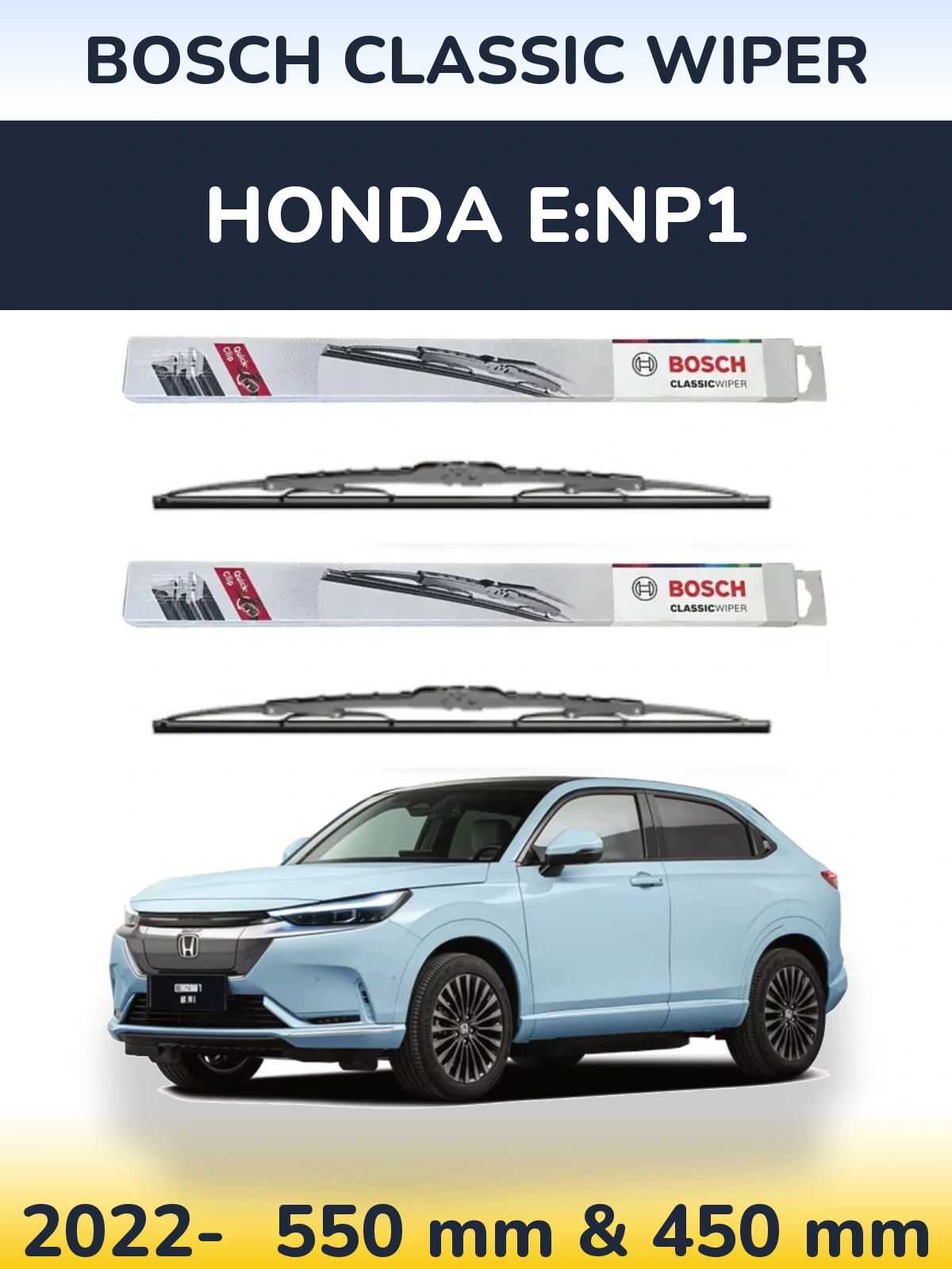 Komplet przednich wycieraczek BOSCH Classic Wiper 550 & 450 mm do Honda e:NP1 2022-2026