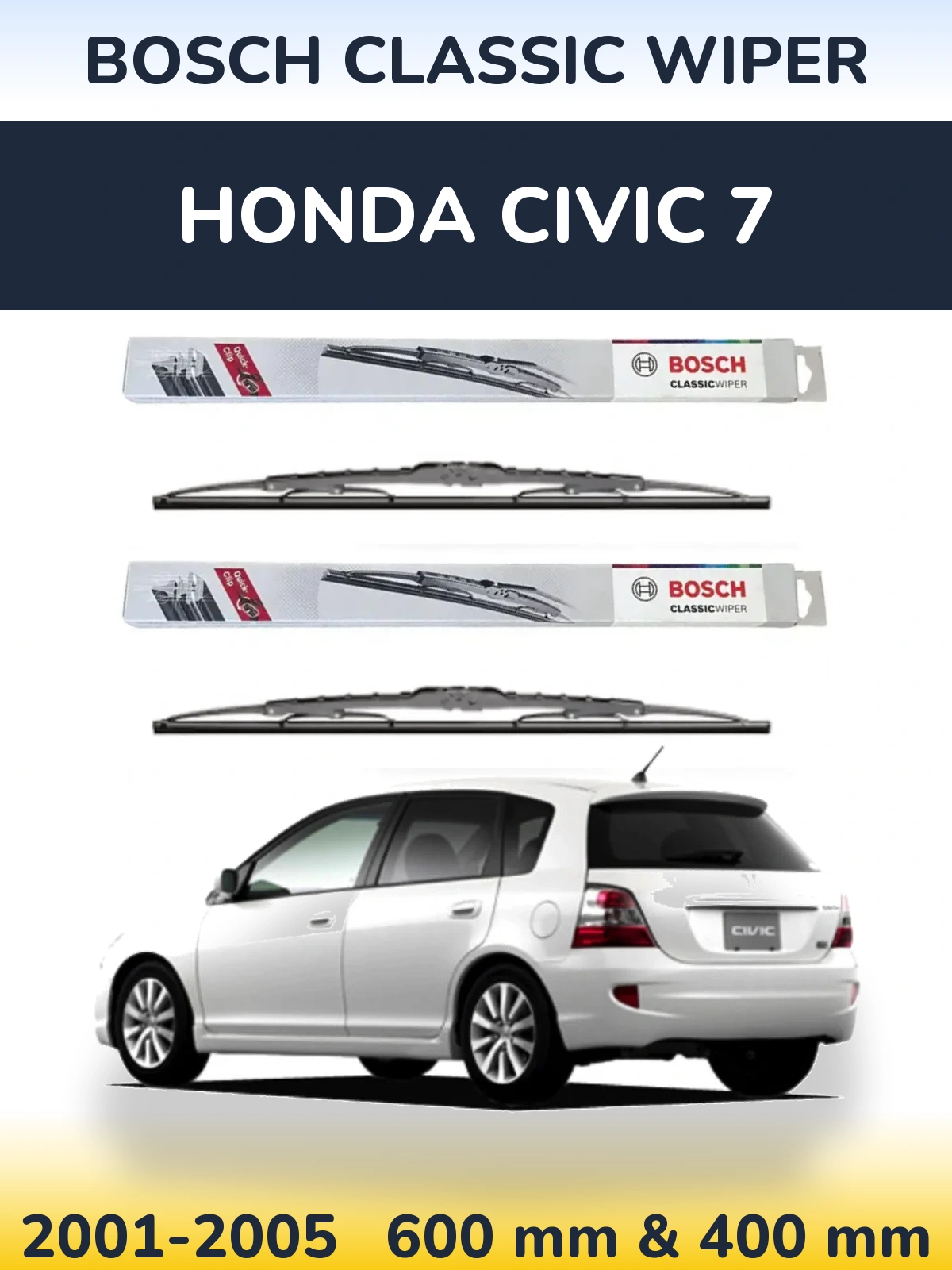 Комплект передніх щіток BOSCH Classic Wiper 600 & 400 мм для Honda Civic 7 2001-2005