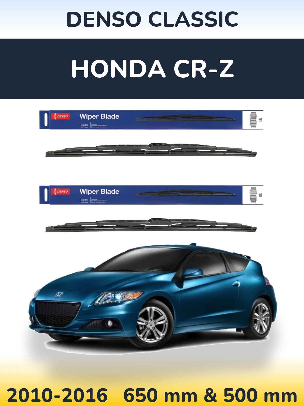 Front wiper blade set Denso Classic 650 & 500 mm for Honda CR-Z 2010-2016