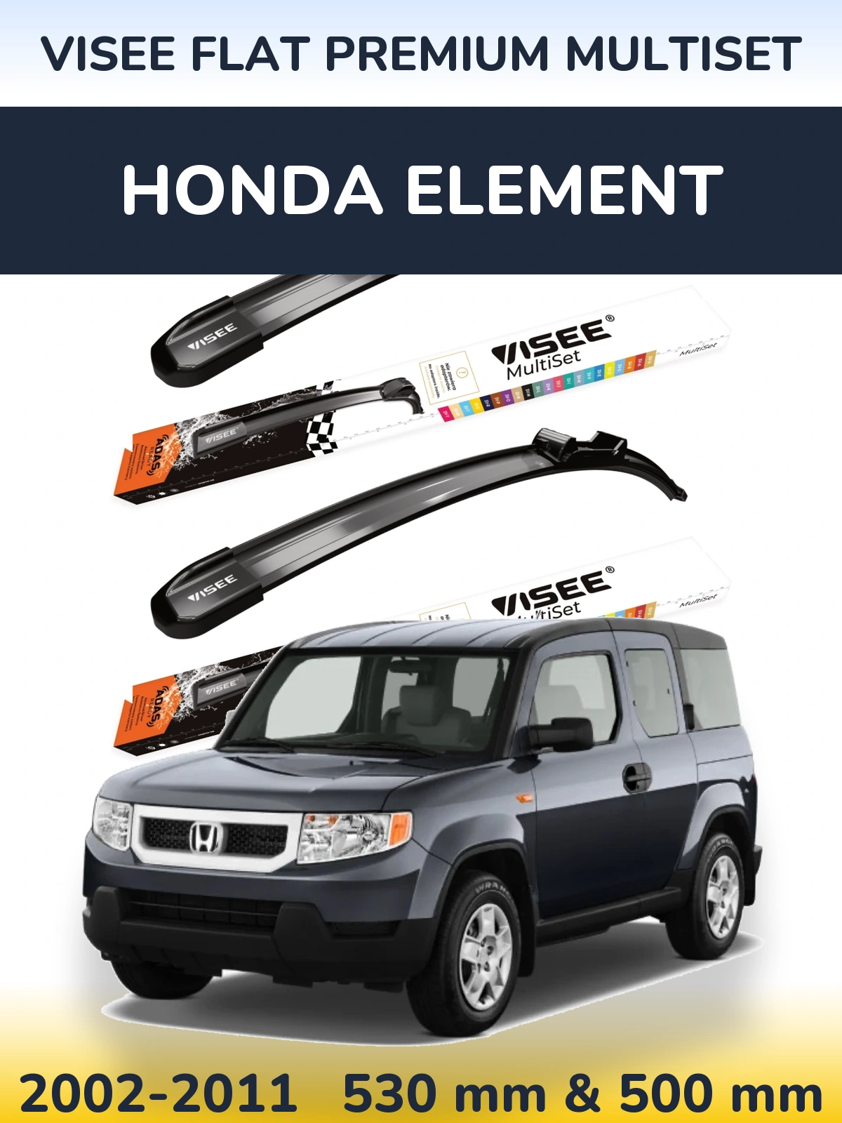 Front wiper blade set VISEE FLAT PREMIUM MultiSet 530 & 500 mm for Honda Element 2002-2011