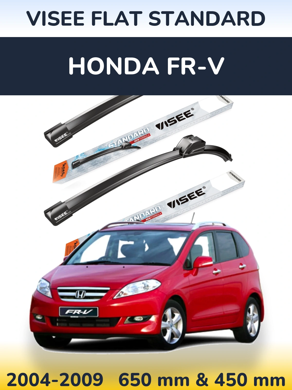 Комплект передних дворников VISEE FLAT STANDARD 650 & 450 мм для Honda FR-V 2004-2009