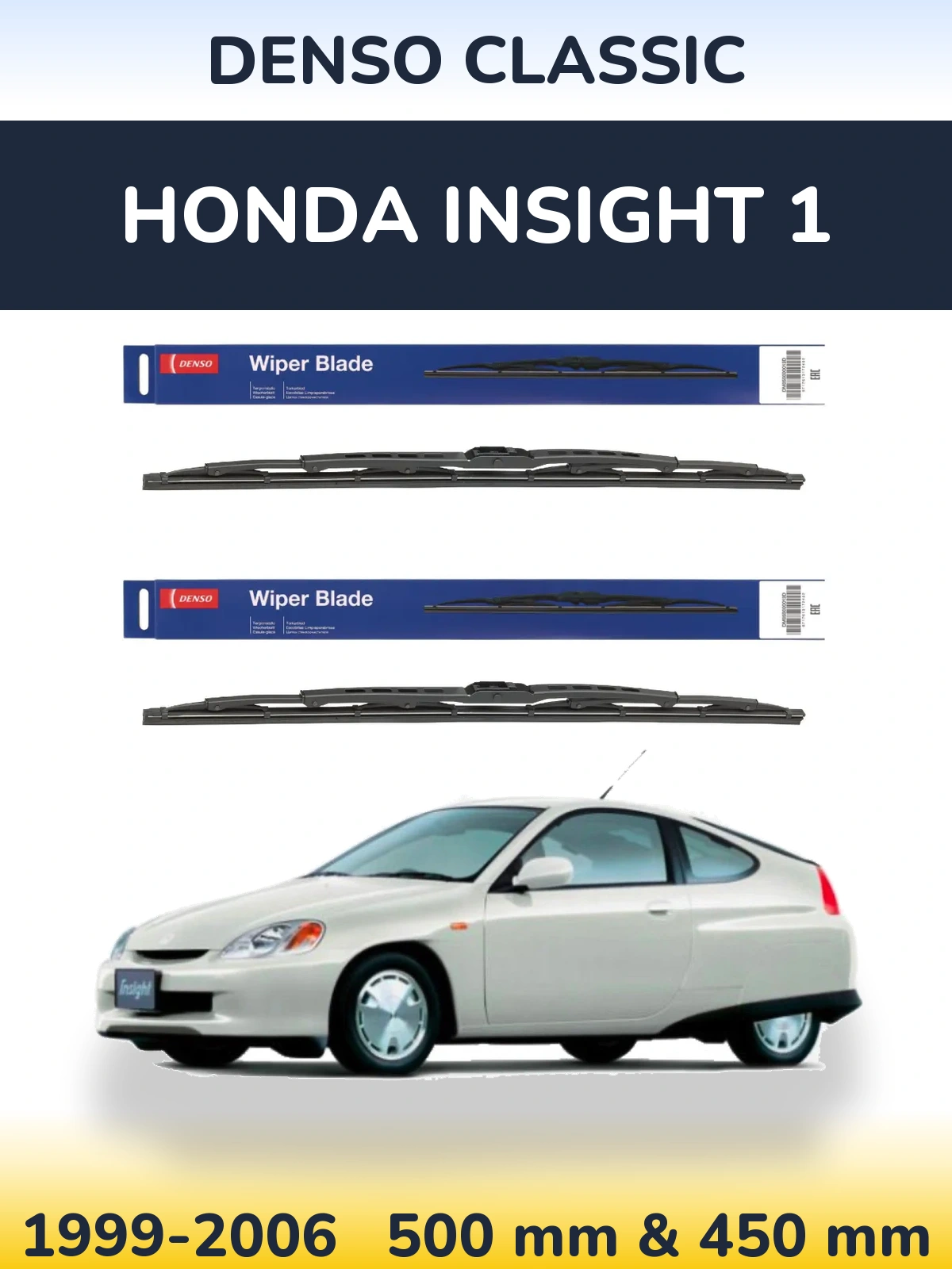 Front wiper blade set Denso Classic 500 & 450 mm for Honda Insight 1 1999-2006