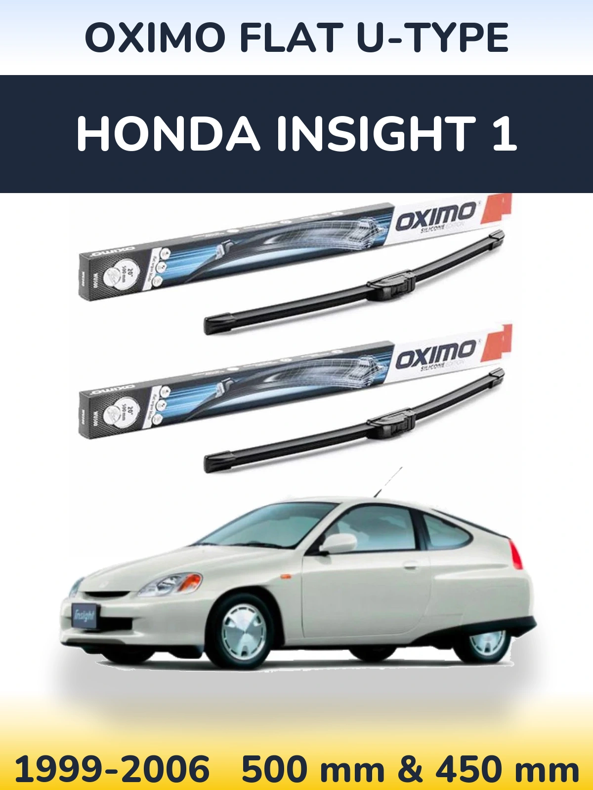 Комплект передних дворников Oximo Flat U-type 500 & 450 мм для Honda Insight 1 1999-2006