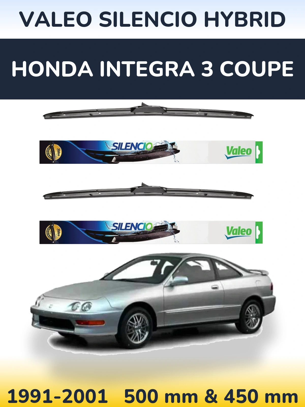 Комплект передних дворников Valeo Silencio Hybrid 500 & 450 мм для Honda Integra 3 coupe 1991-2001