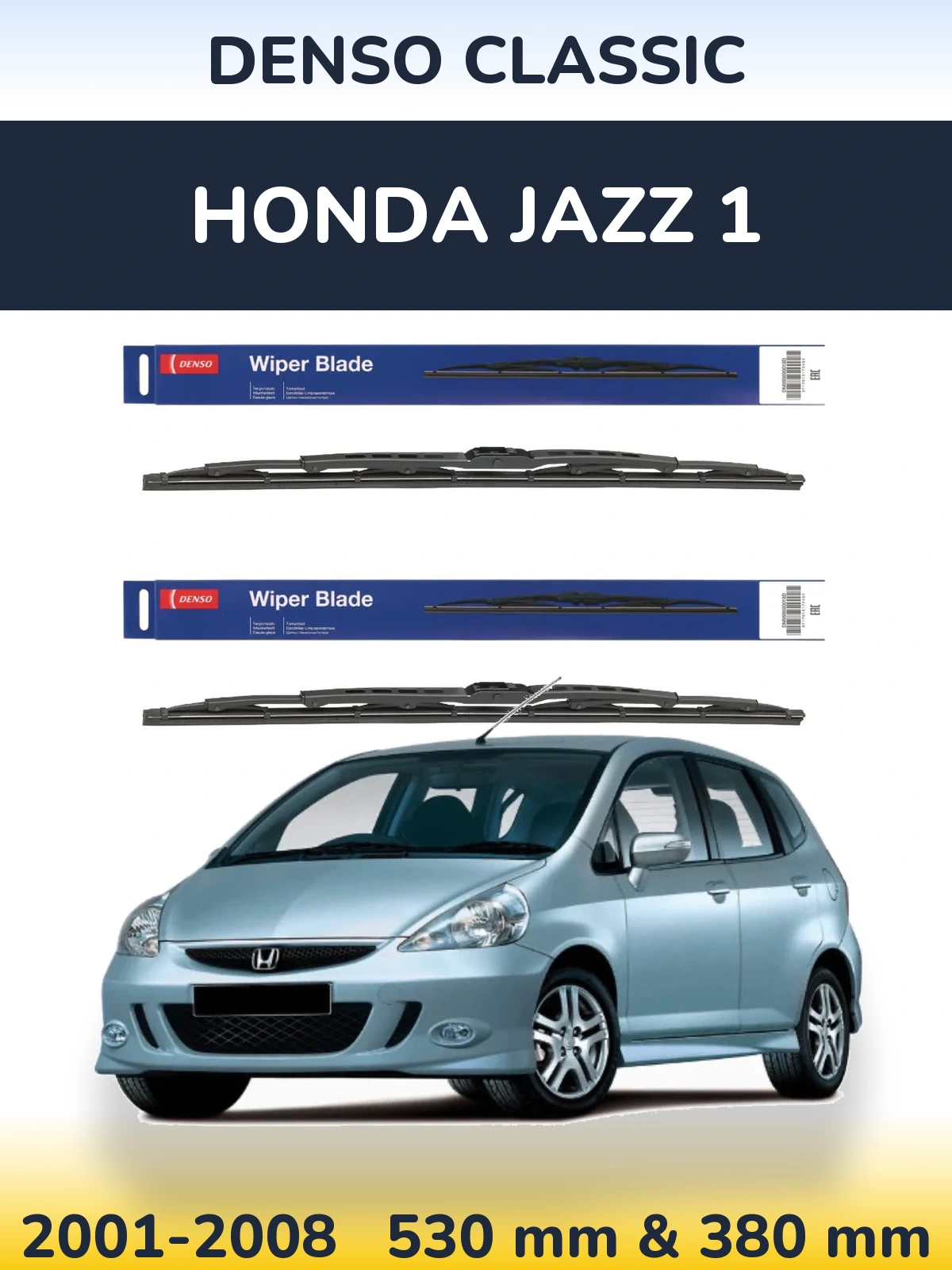 Komplet przednich wycieraczek Denso Classic 530 & 380 mm do Honda Jazz 1 2001-2008
