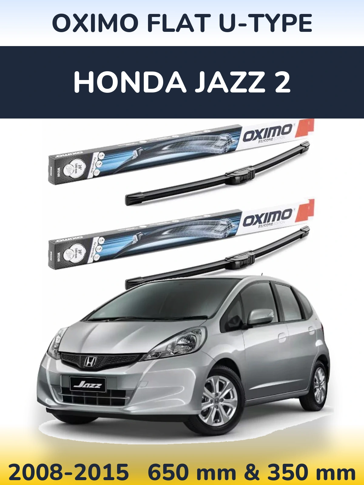 Комплект передних дворников Oximo Flat U-type 650 & 350 мм для Honda Jazz 2 2008-2015