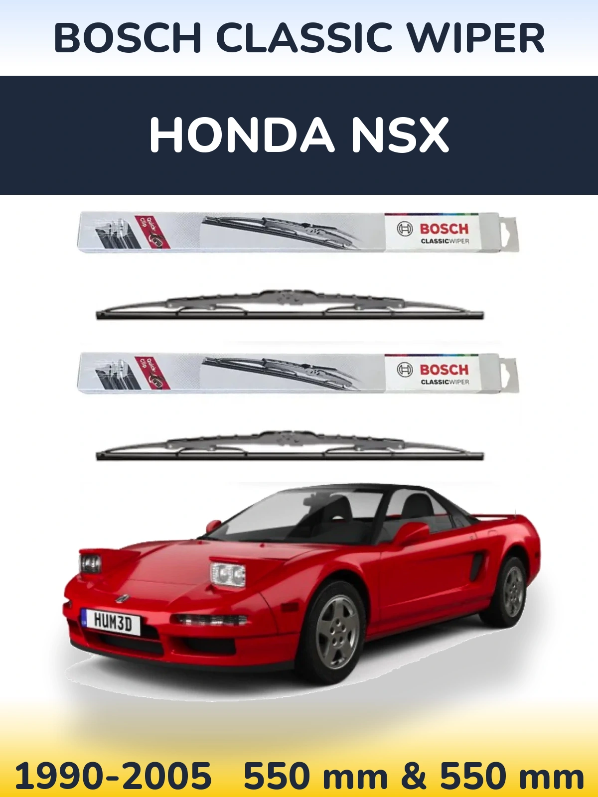 Комплект передних дворников BOSCH Classic Wiper 550 & 550 мм для Honda NSX 1990-2005