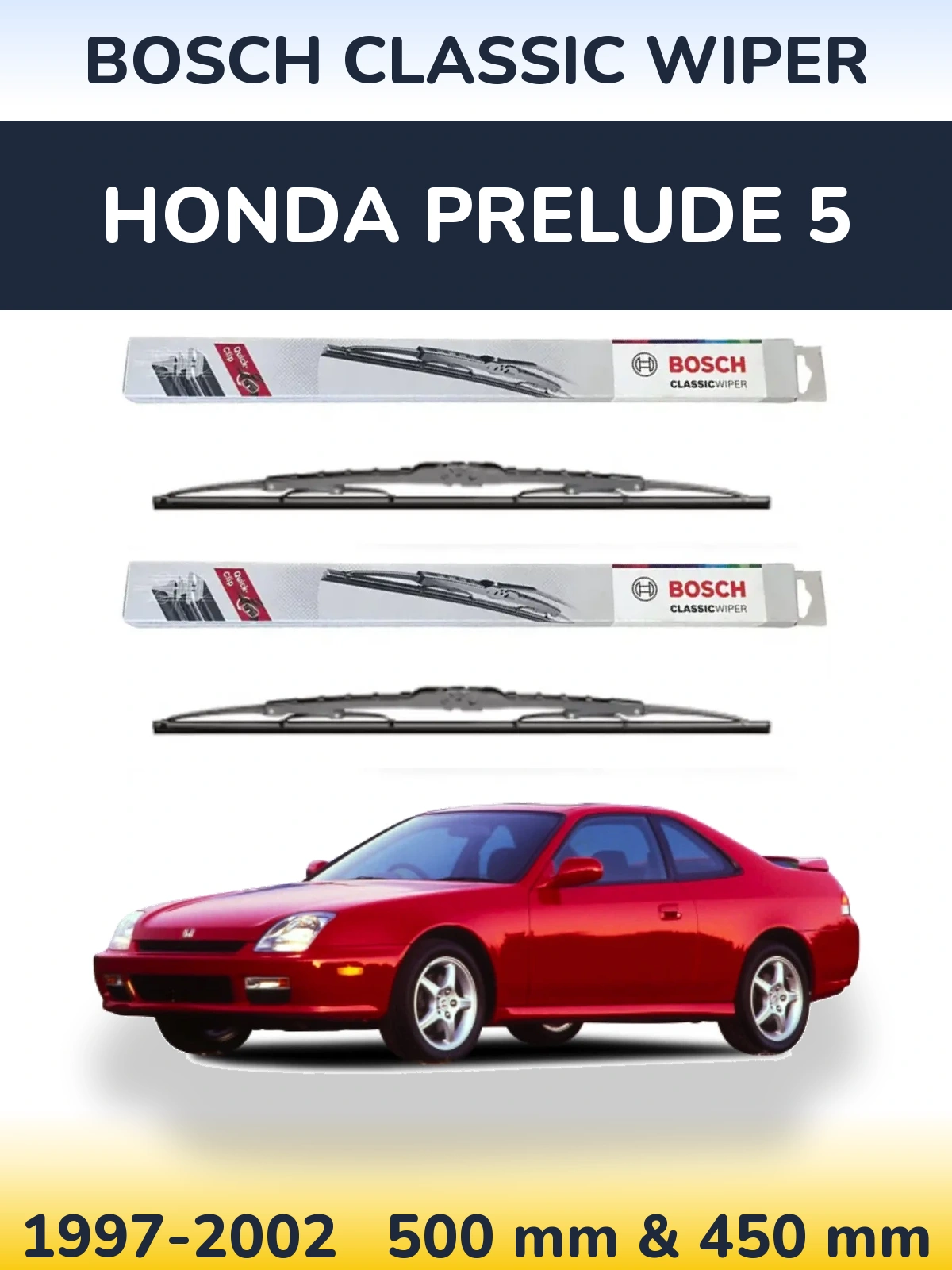 Комплект передних дворников BOSCH Classic Wiper 500 & 450 мм для Honda Prelude 5 1997-2002