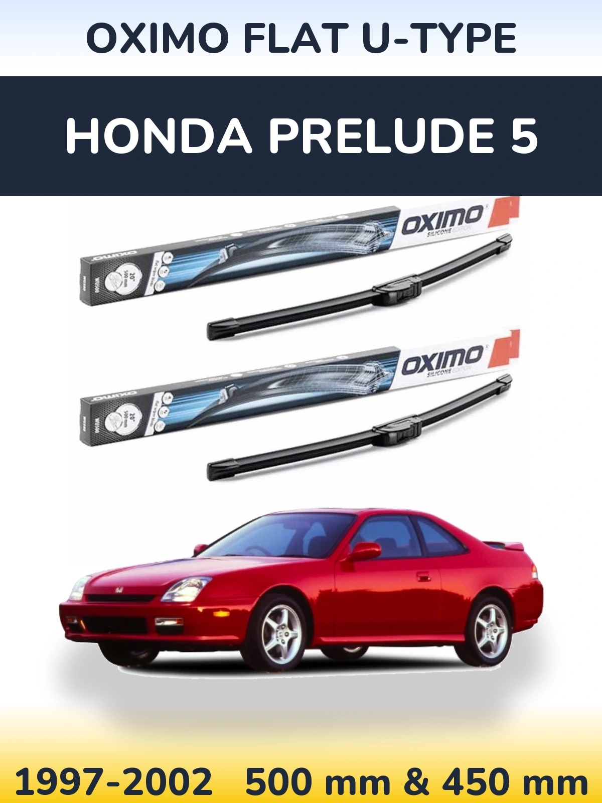 Комплект передних дворников Oximo Flat U-type 500 & 450 мм для Honda Prelude 5 1997-2002