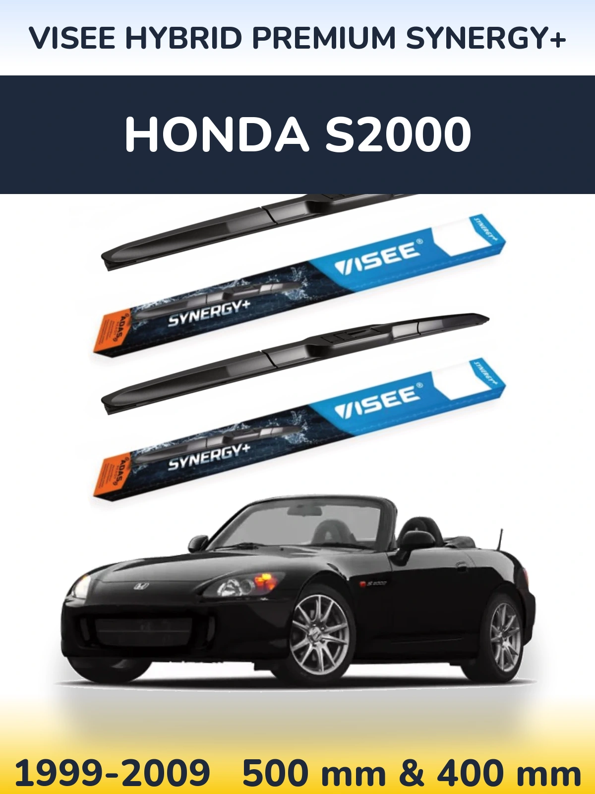 Комплект передних дворников VISEE HYBRID PREMIUM SYNERGY+ 500 & 400 мм для Honda S2000 1999-2009