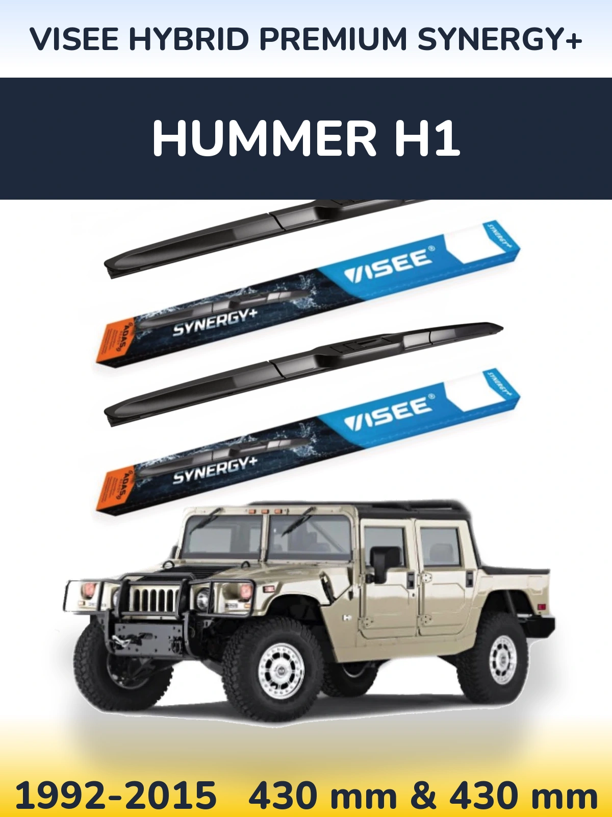 Front wiper blade set VISEE HYBRID PREMIUM SYNERGY+ 430 & 430 mm for Hummer H1 1992-2015