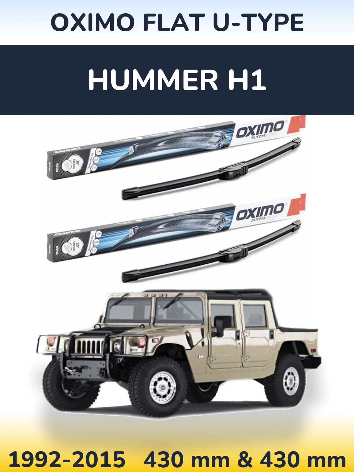 Komplet przednich wycieraczek Oximo Flat U-type 430 & 430 mm do Hummer H1 1992-2015