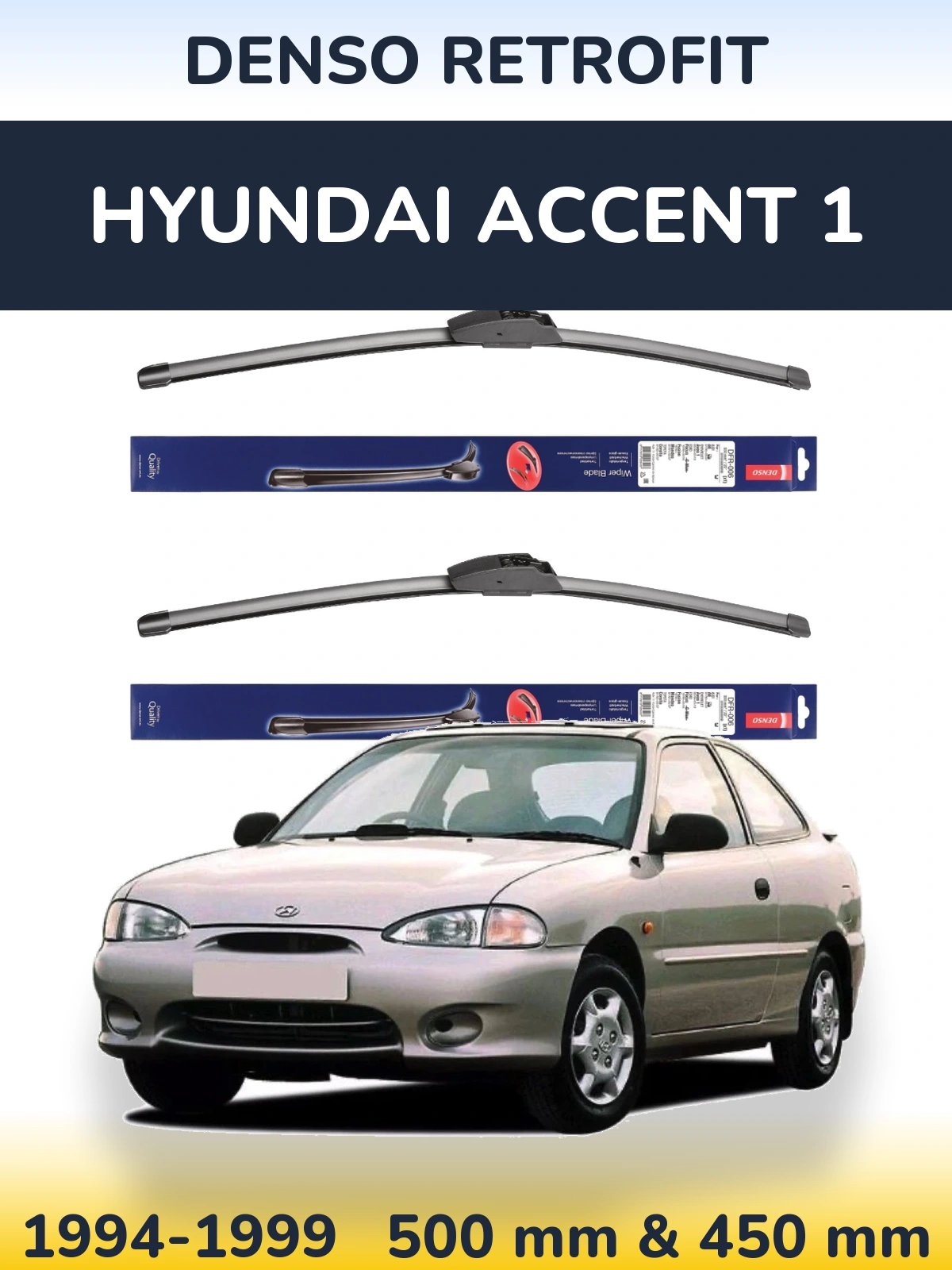 Komplet przednich wycieraczek Denso Retrofit 500 & 450 mm do Hyundai Accent 1 1994-1999