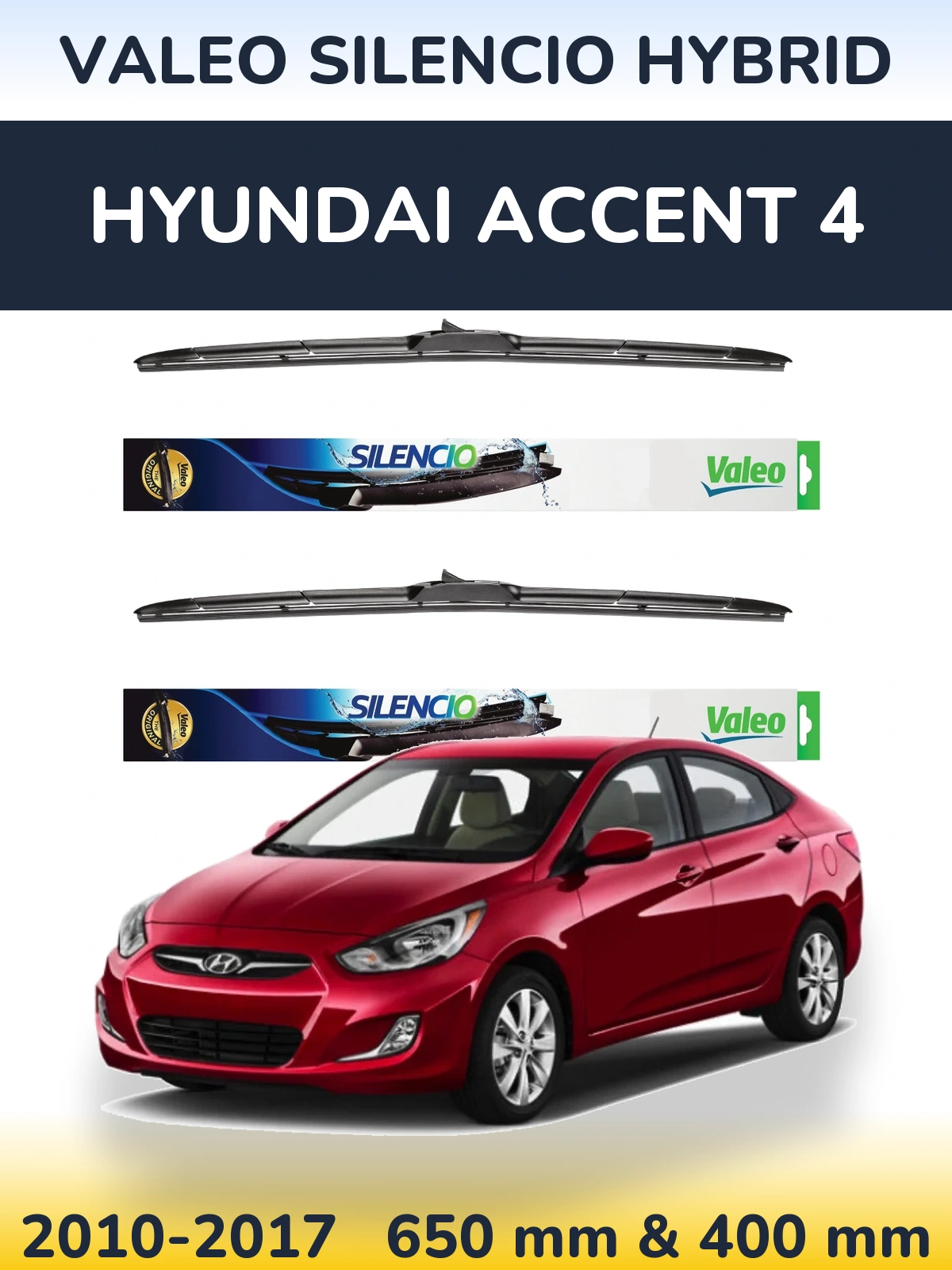 Комплект передніх щіток Valeo Silencio Hybrid 650 & 400 мм для Hyundai Accent 4 2010-2017