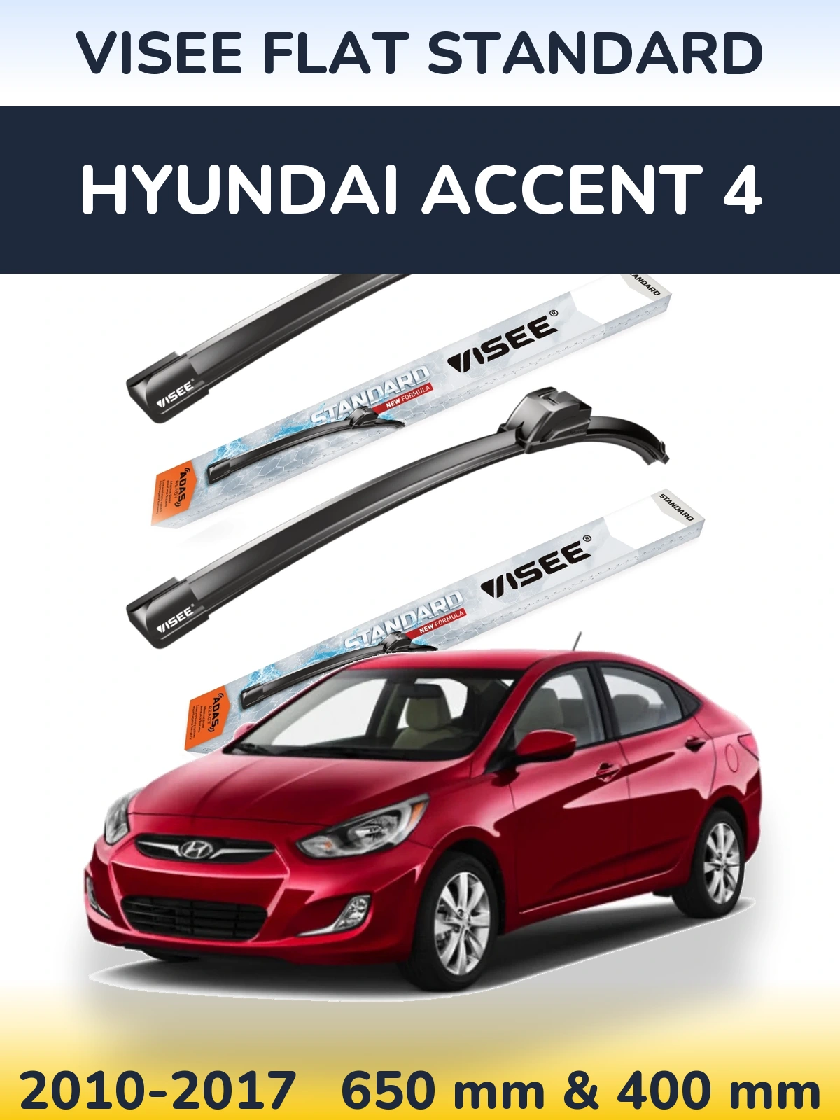 Komplet przednich wycieraczek VISEE FLAT STANDARD 650 & 400 mm do Hyundai Accent 4 2010-2017