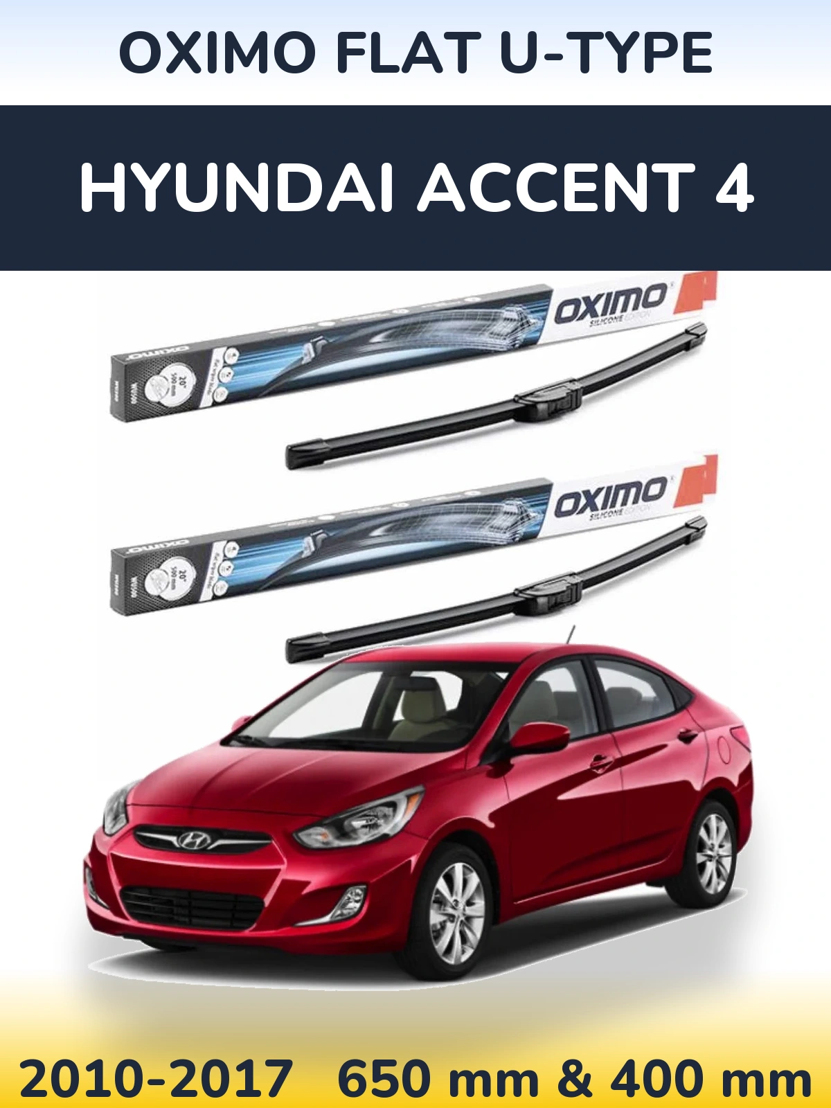 Комплект передних дворников Oximo Flat U-type 650 & 400 мм для Hyundai Accent 4 2010-2017