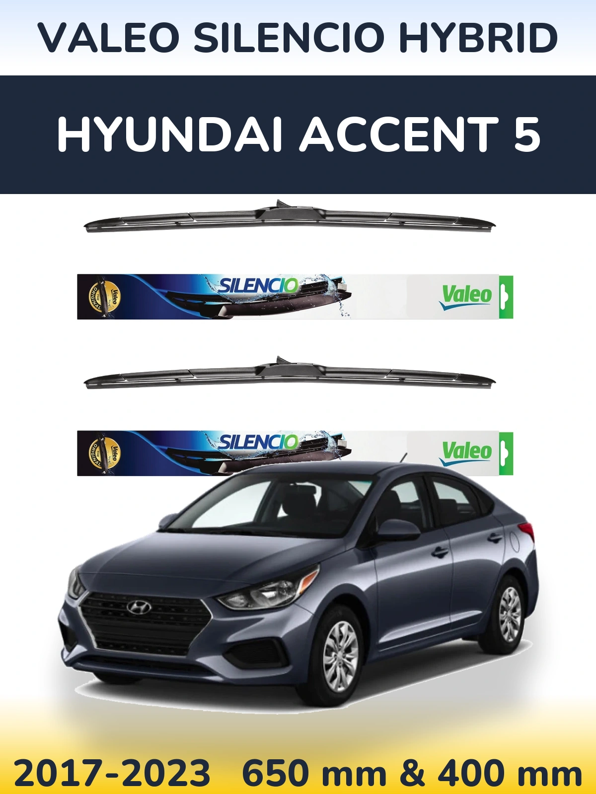 Комплект передних дворников Valeo Silencio Hybrid 650 & 400 мм для Hyundai Accent 5 2017-2023