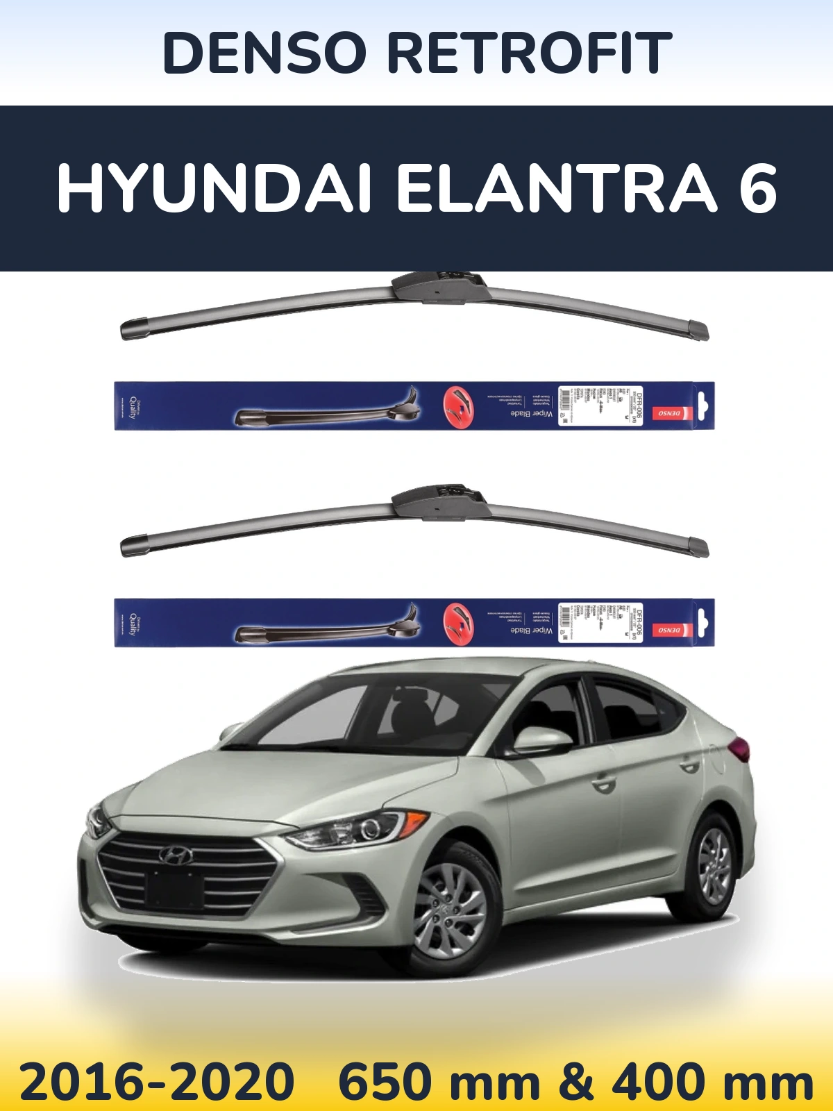 Front wiper blade set Denso Retrofit 650 & 400 mm for Hyundai Elantra 6 2016-2020