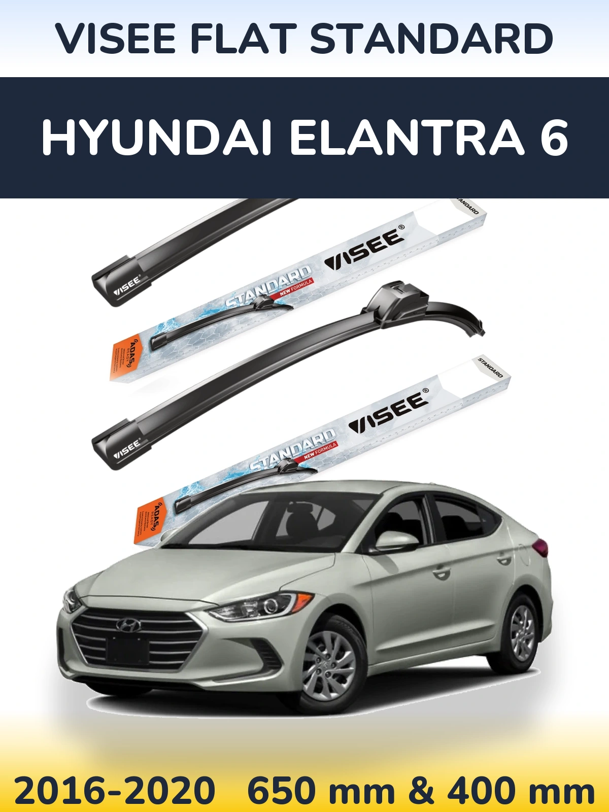 Komplet przednich wycieraczek VISEE FLAT STANDARD 650 & 400 mm do Hyundai Elantra 6 2016-2020